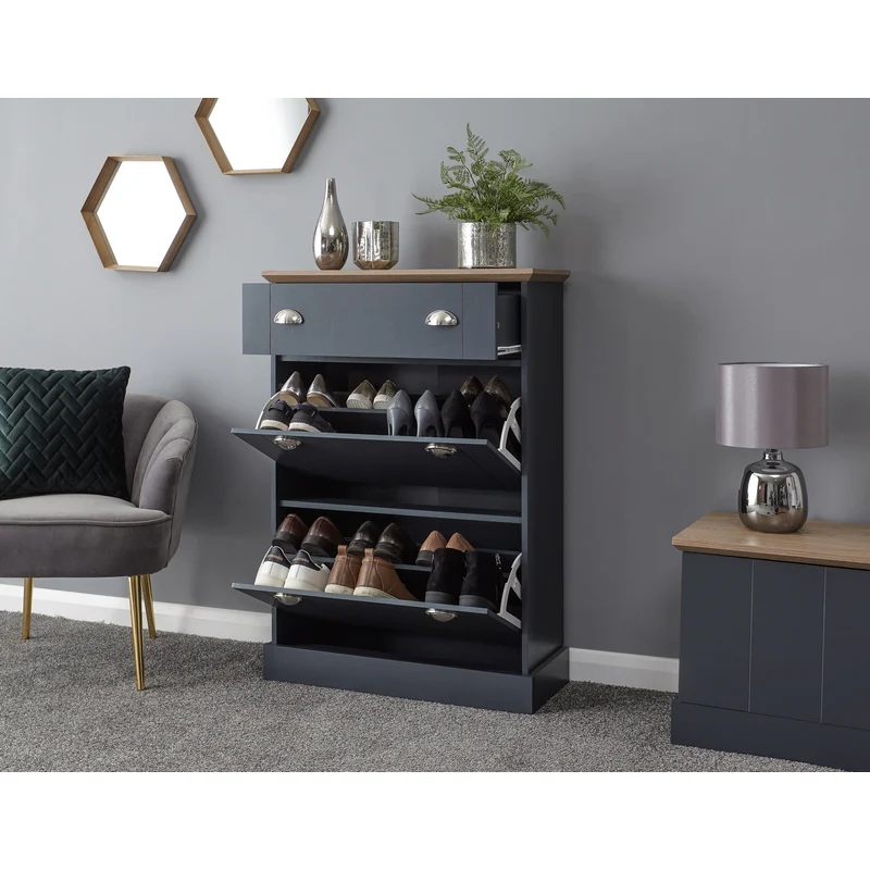 Kendal Tall Shoe Storage Blue 2 Doors 2 Shelves 1 Drawer - Image 2