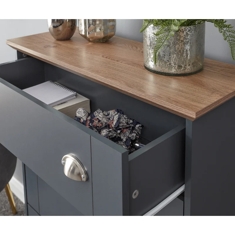 Kendal Tall Shoe Storage Blue 2 Doors 2 Shelves 1 Drawer - Image 3