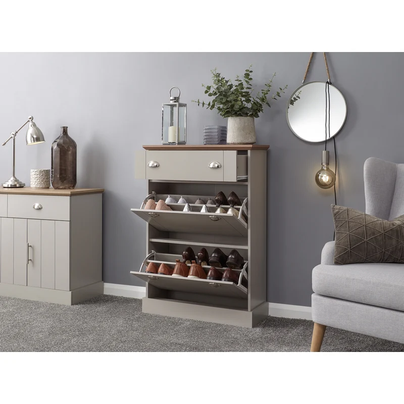 Kendal Tall Shoe Storage Grey 2 Doors 2 Shelves 1 Drawer - Image 3