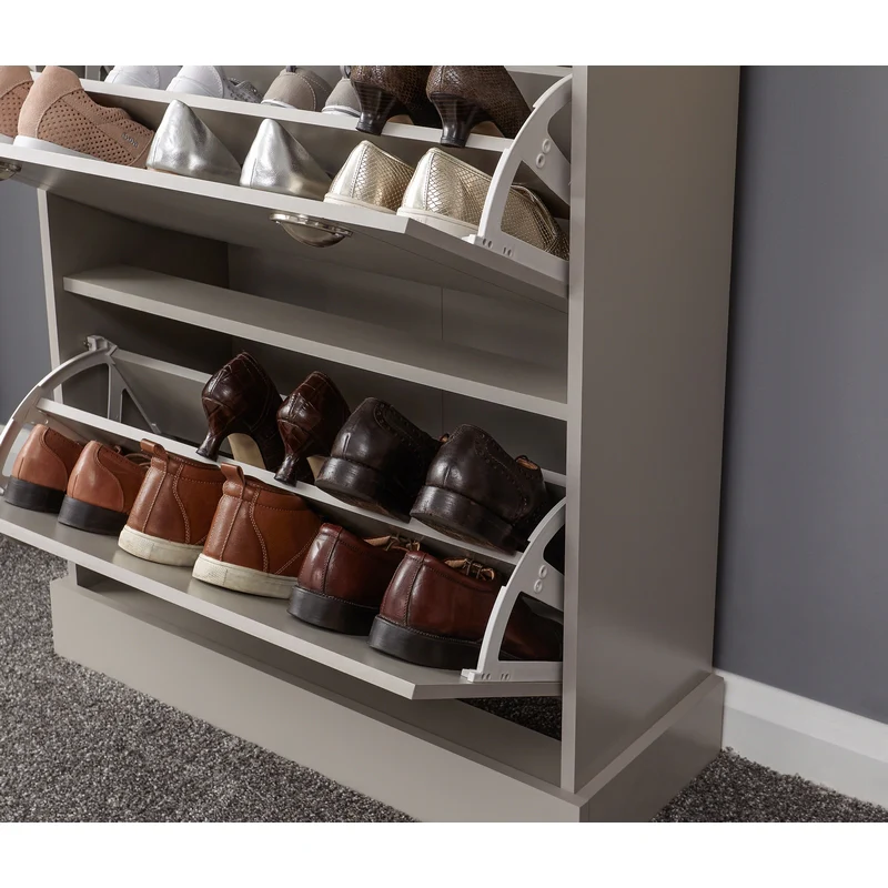 Kendal Tall Shoe Storage Grey 2 Doors 2 Shelves 1 Drawer - Image 4