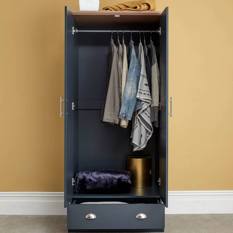 Kendal Tall Wardrobe Blue 2 Doors 1 Drawer - Image 2