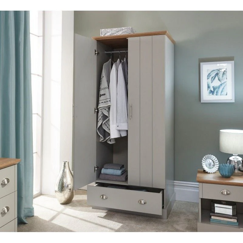 Kendal Tall Wardrobe Grey 2 Doors 1 Drawer - Image 2