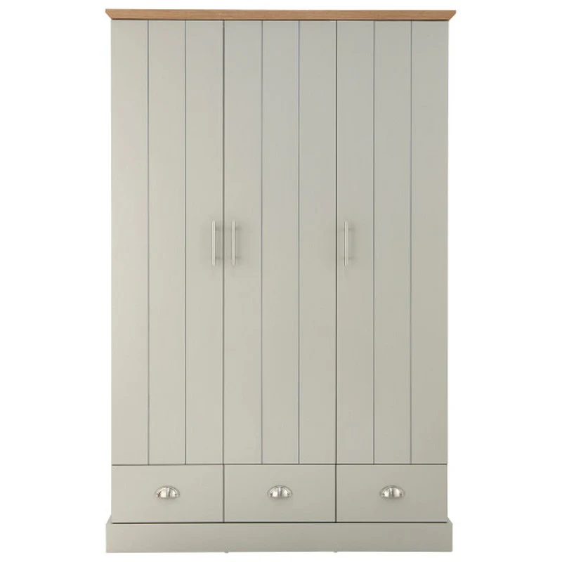 Kendal Tall Wardrobe Grey 3 Doors 1 Shelf 3 Drawers - Image 10