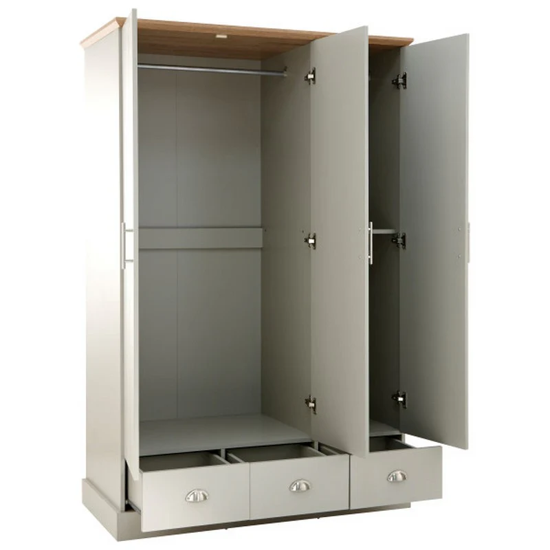Kendal Tall Wardrobe Grey 3 Doors 1 Shelf 3 Drawers - Image 7