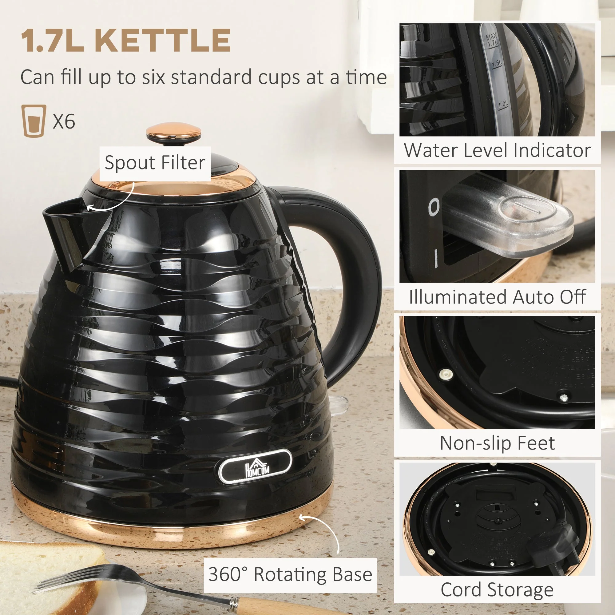 Kettle & Four Slice Toaster Set Black - Image 3