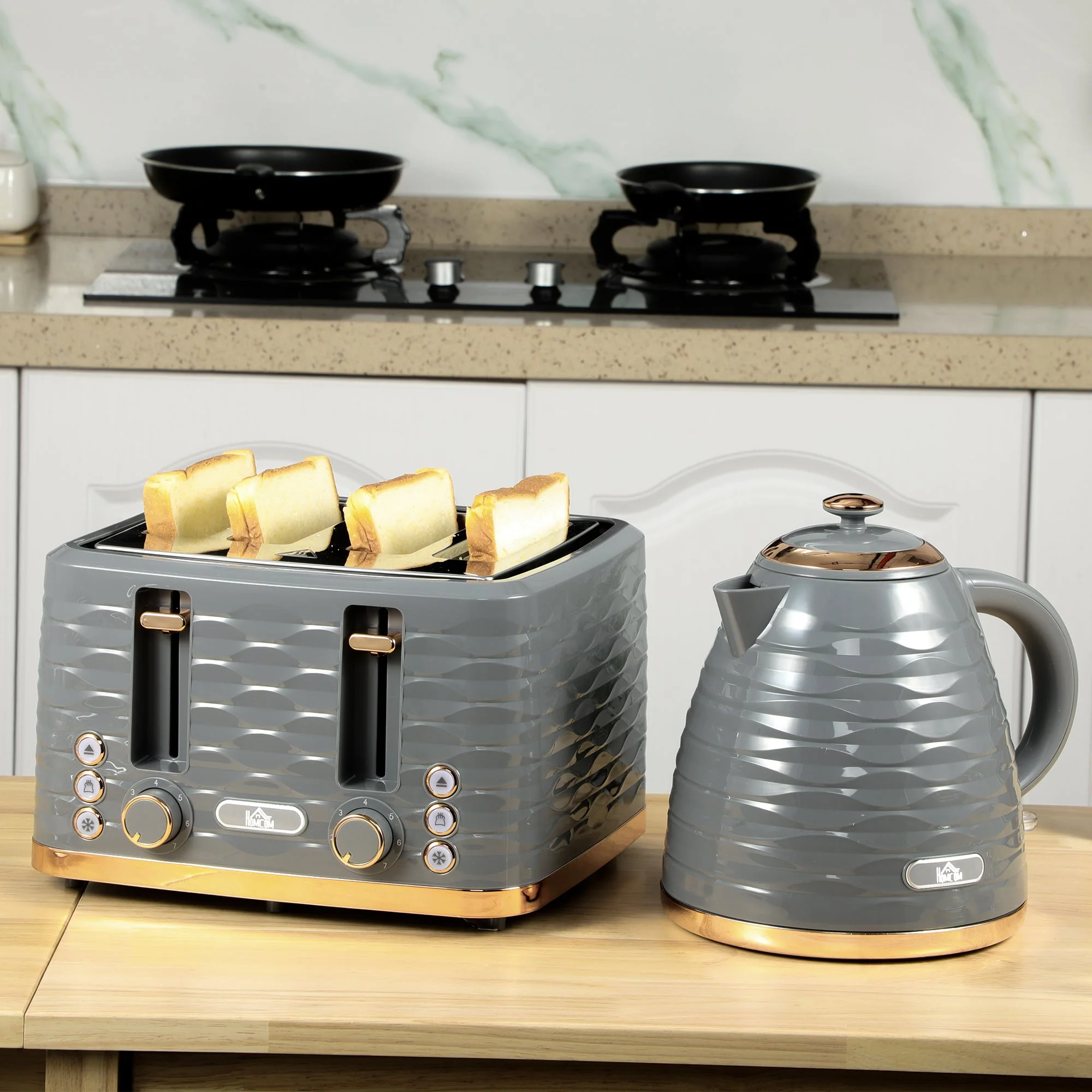 Kettle & Four Slice Toaster Set Grey - Image 2