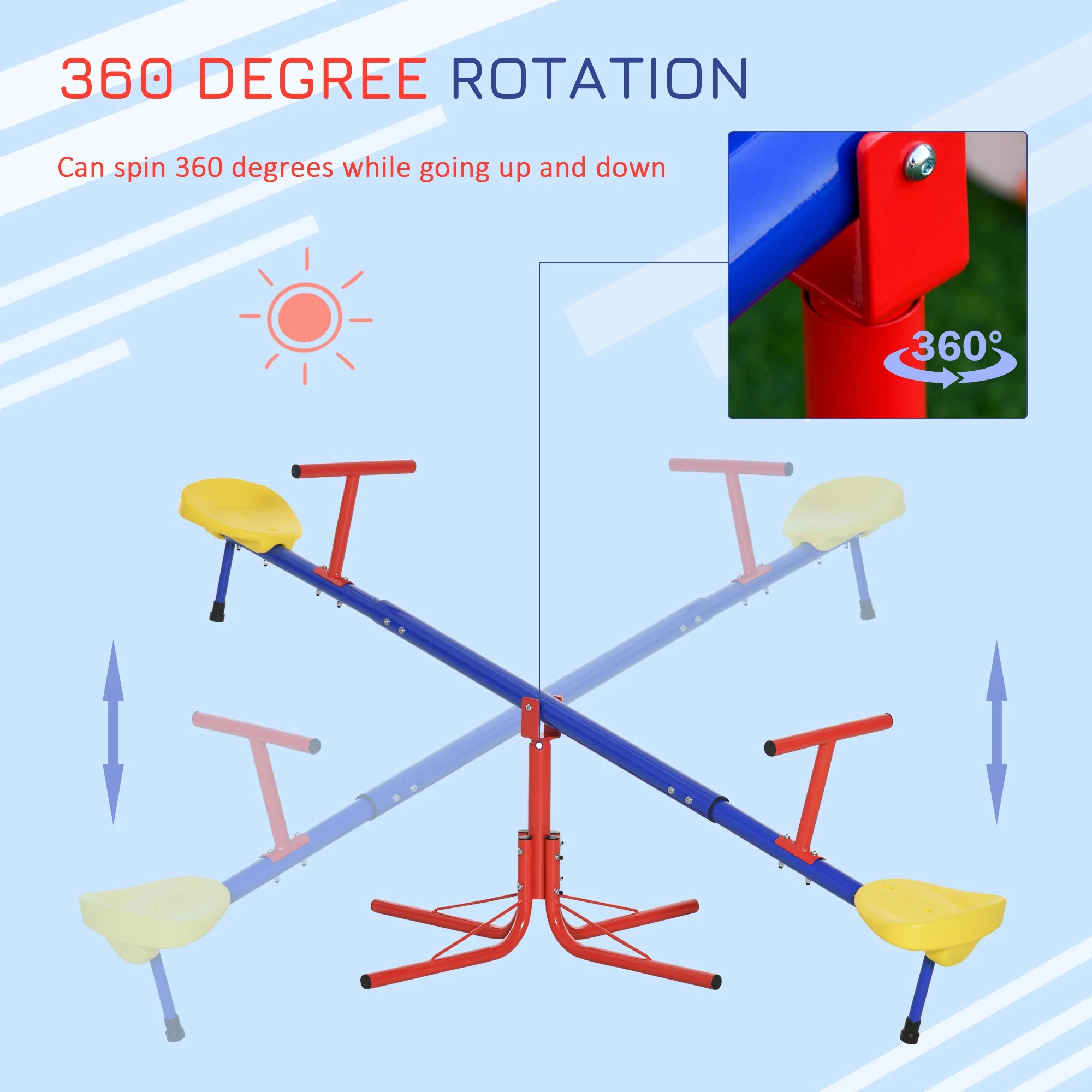 Kids 360 Degree Rotating Metal Seesaw Swivel Teeter Totter Children's Playground Equipment for Garden Outdoor Indoor Swing - Image 4
