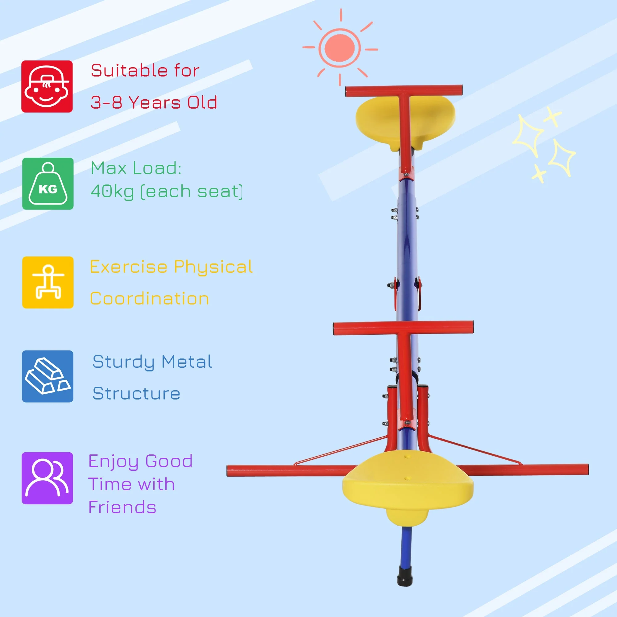 Kids 360 Degree Rotating Metal Seesaw Swivel Teeter Totter Children's Playground Equipment for Garden Outdoor Indoor Swing - Image 6