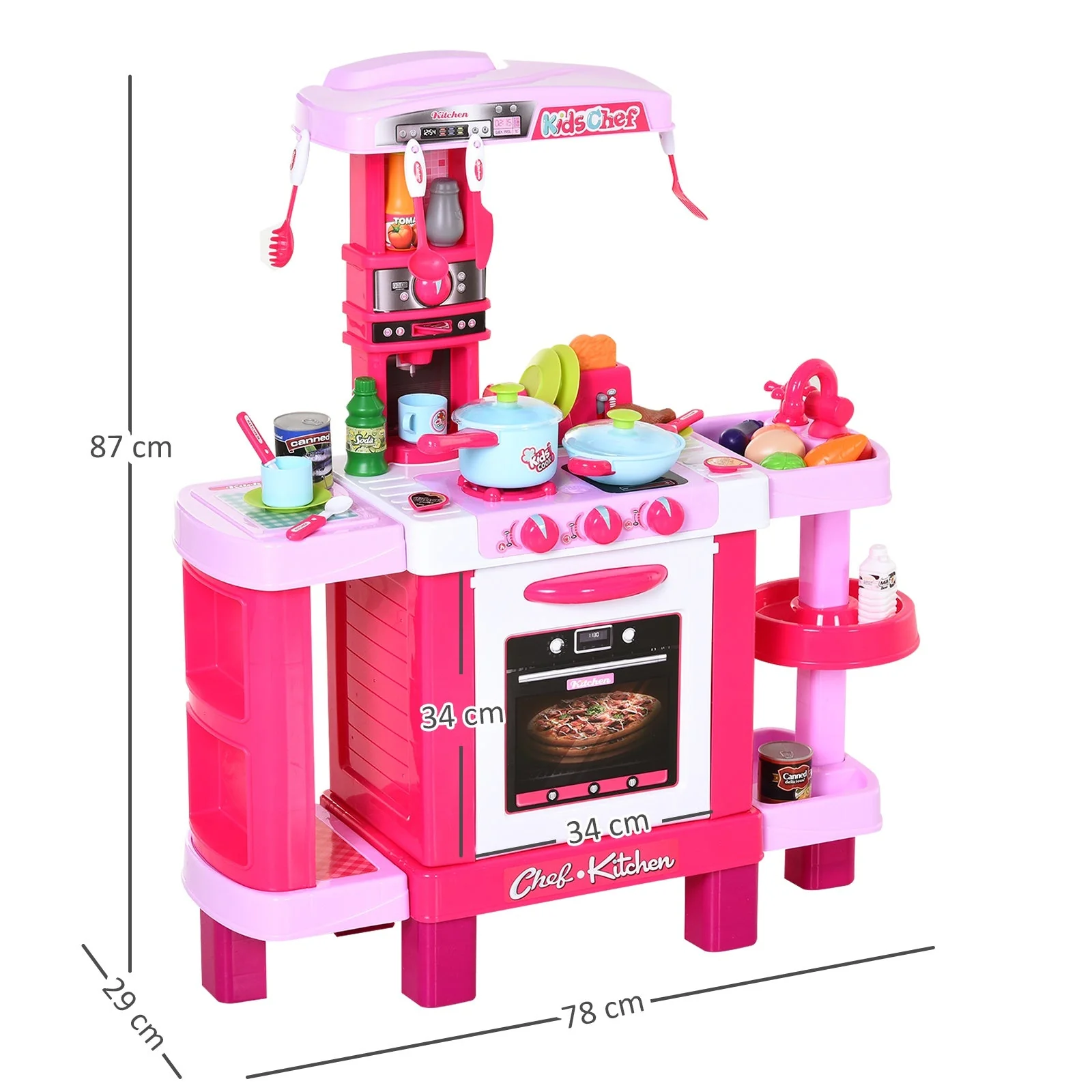 Kids 38-Piece Plastic Kitchen Play Set w/ Light & Sound Effects Pink - Image 3