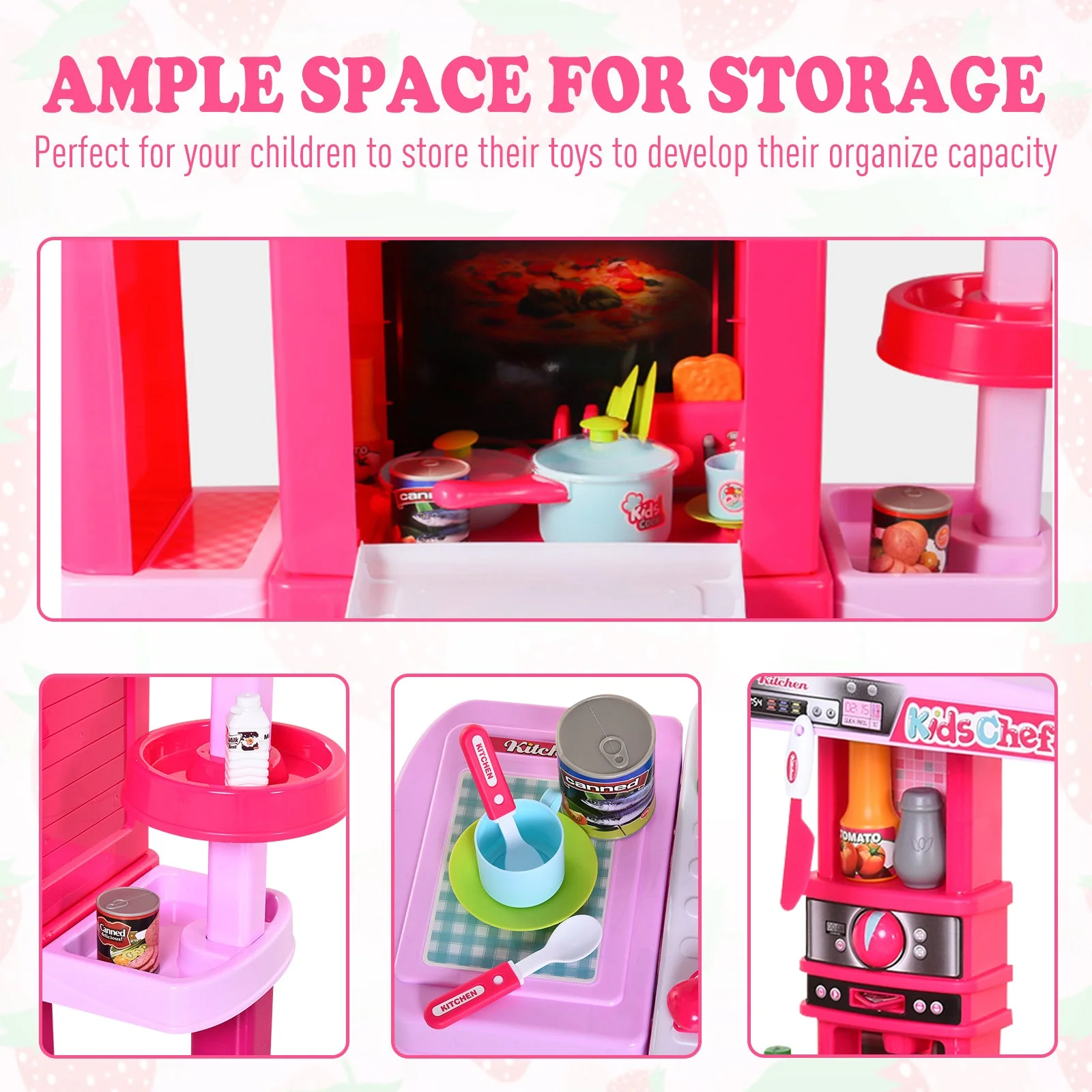 Kids 38-Piece Plastic Kitchen Play Set w/ Light & Sound Effects Pink - Image 5