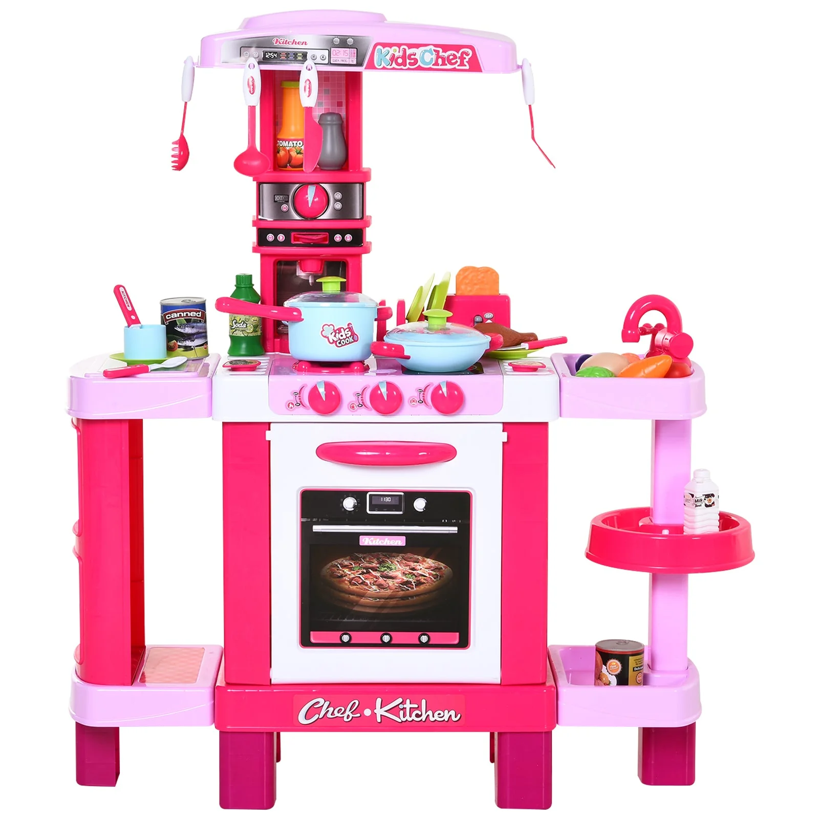 Kids 38-Piece Plastic Kitchen Play Set w/ Light & Sound Effects Pink - Image 9