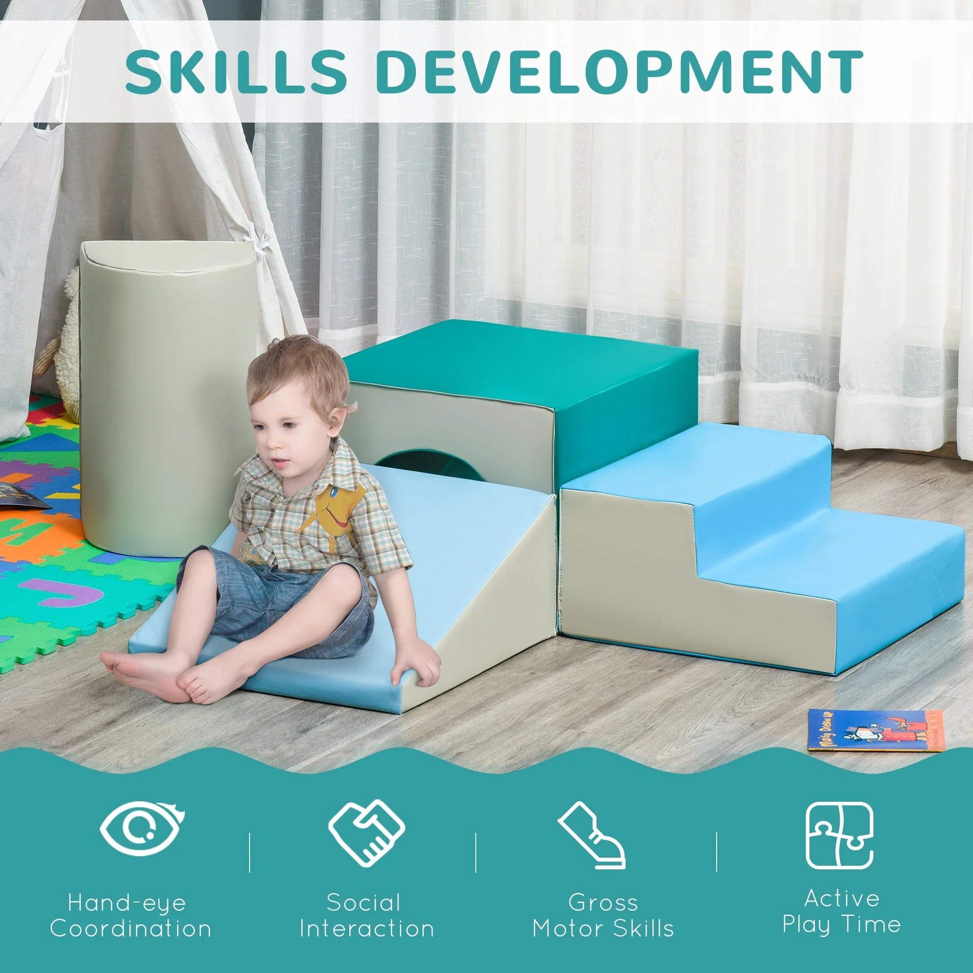 Kids 4-piece Soft Play Set Baby Foam Climber Climbing Indoor Block Toys Gross Motor Development for Toddlers 1-3 Years - Image 4