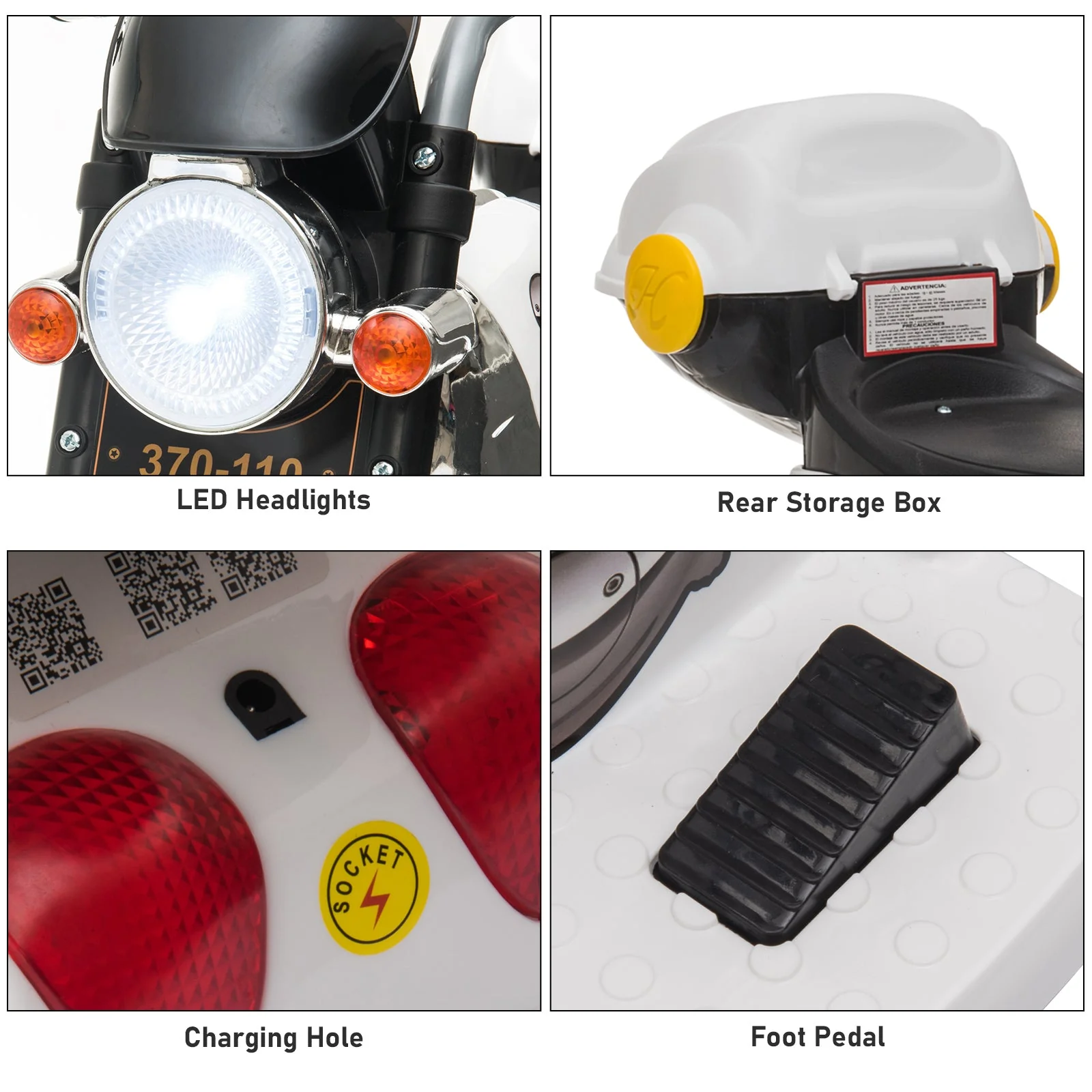 Kids 6V Battery PP Motorcycle Ride On Trike w/ Lights Music Horn 18 - 36 Months White - Image 7