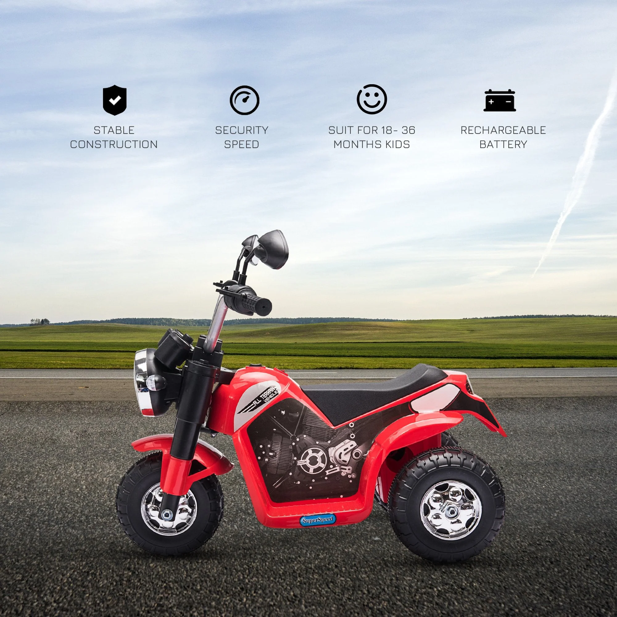 Kids 6V Electric Motorcycle Ride-On Toy Battery 18 - 36 Months Red - Image 4