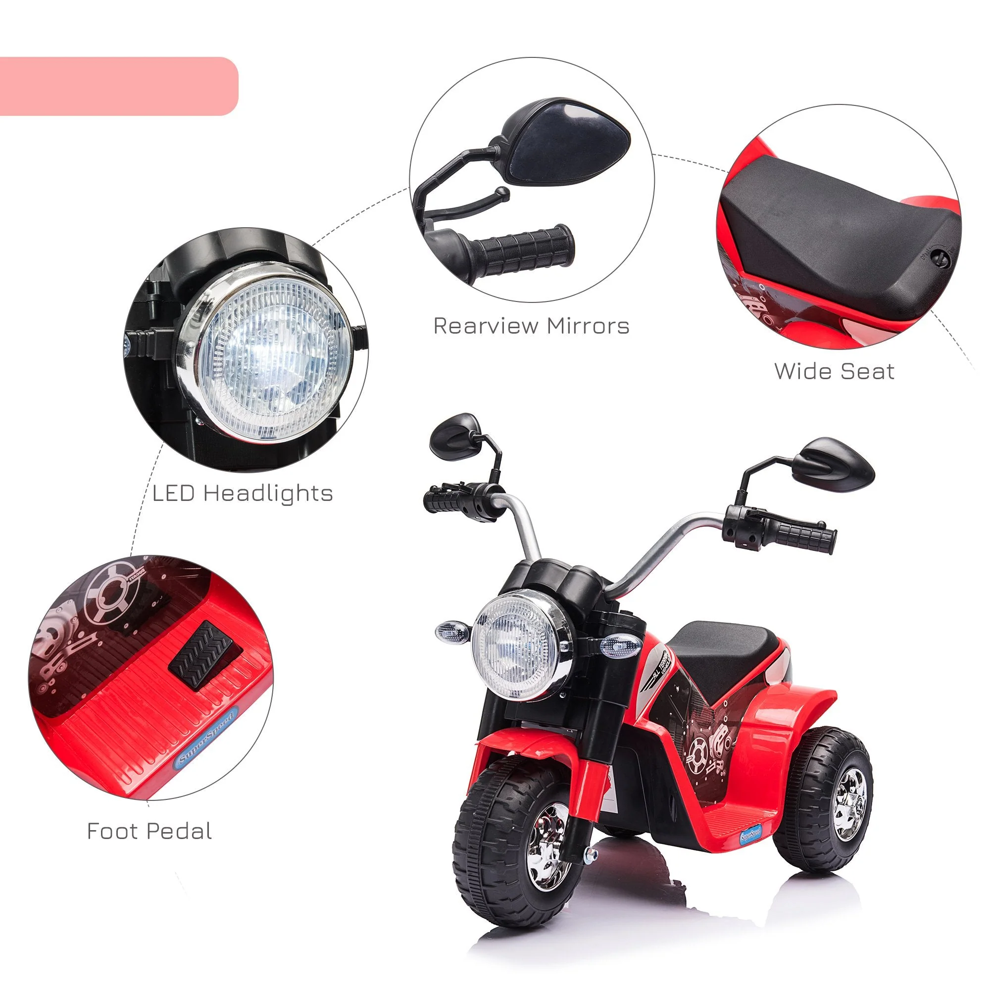Kids 6V Electric Motorcycle Ride-On Toy Battery 18 - 36 Months Red - Image 5