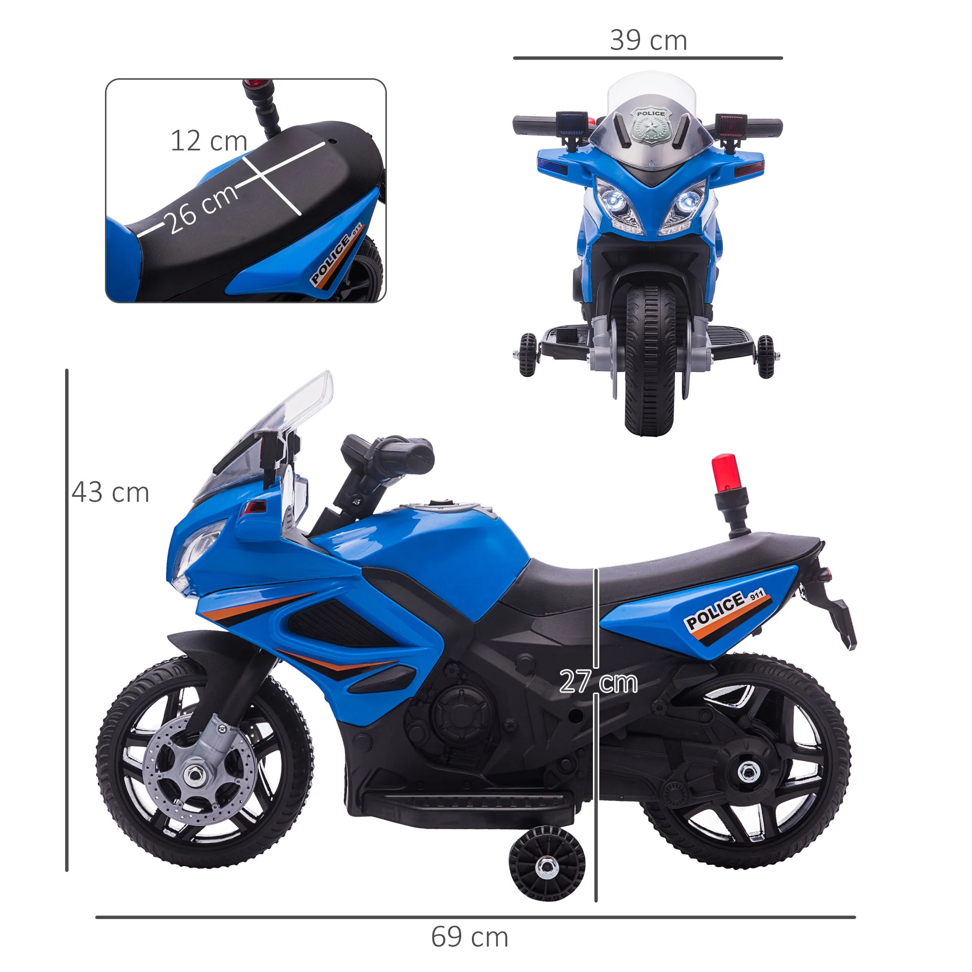 Kids 6V Electric Pedal Motorcycle Ride-On Toy Battery 18-48 months Blue - Image 3