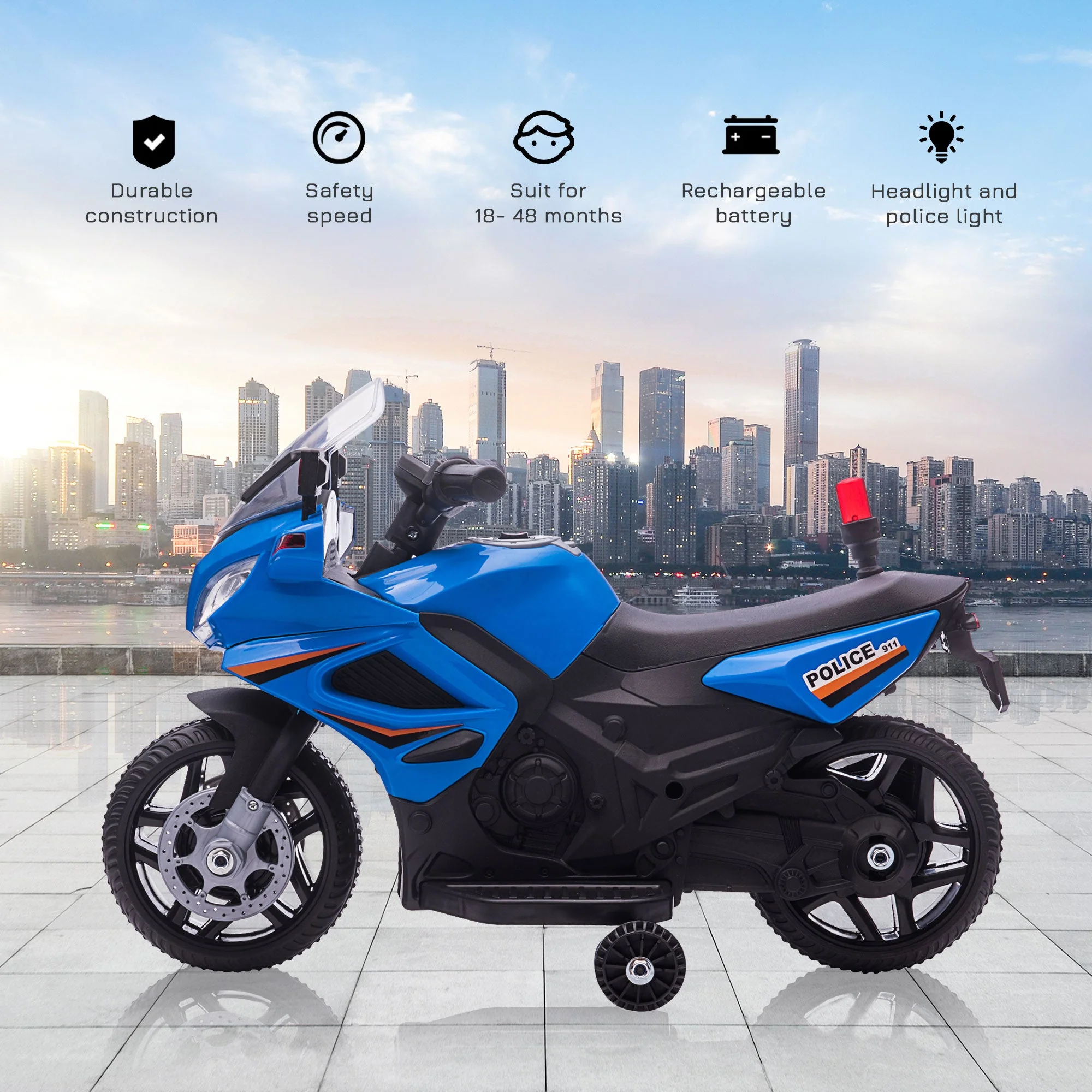 Kids 6V Electric Pedal Motorcycle Ride-On Toy Battery 18-48 months Blue - Image 4