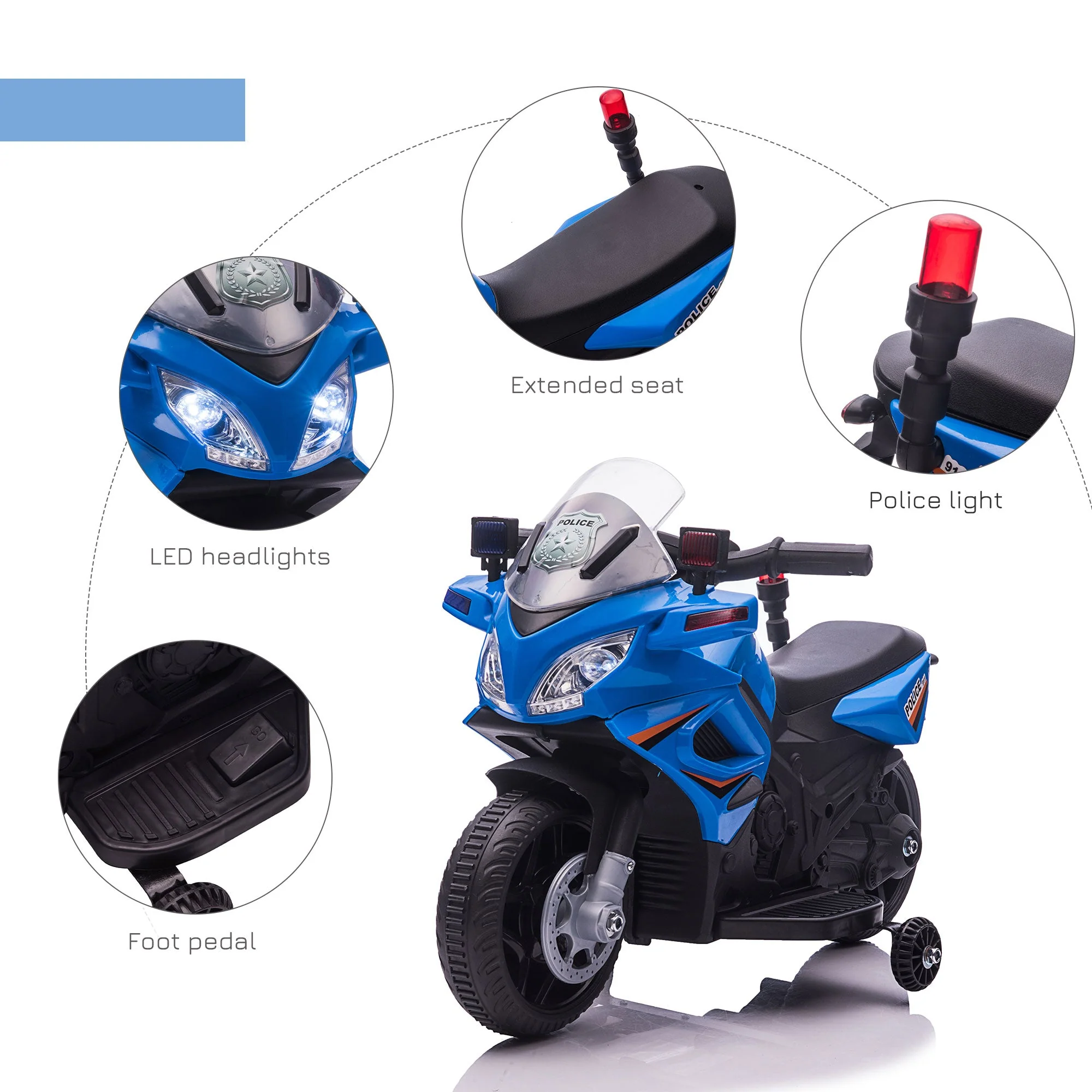 Kids 6V Electric Pedal Motorcycle Ride-On Toy Battery 18-48 months Blue - Image 7