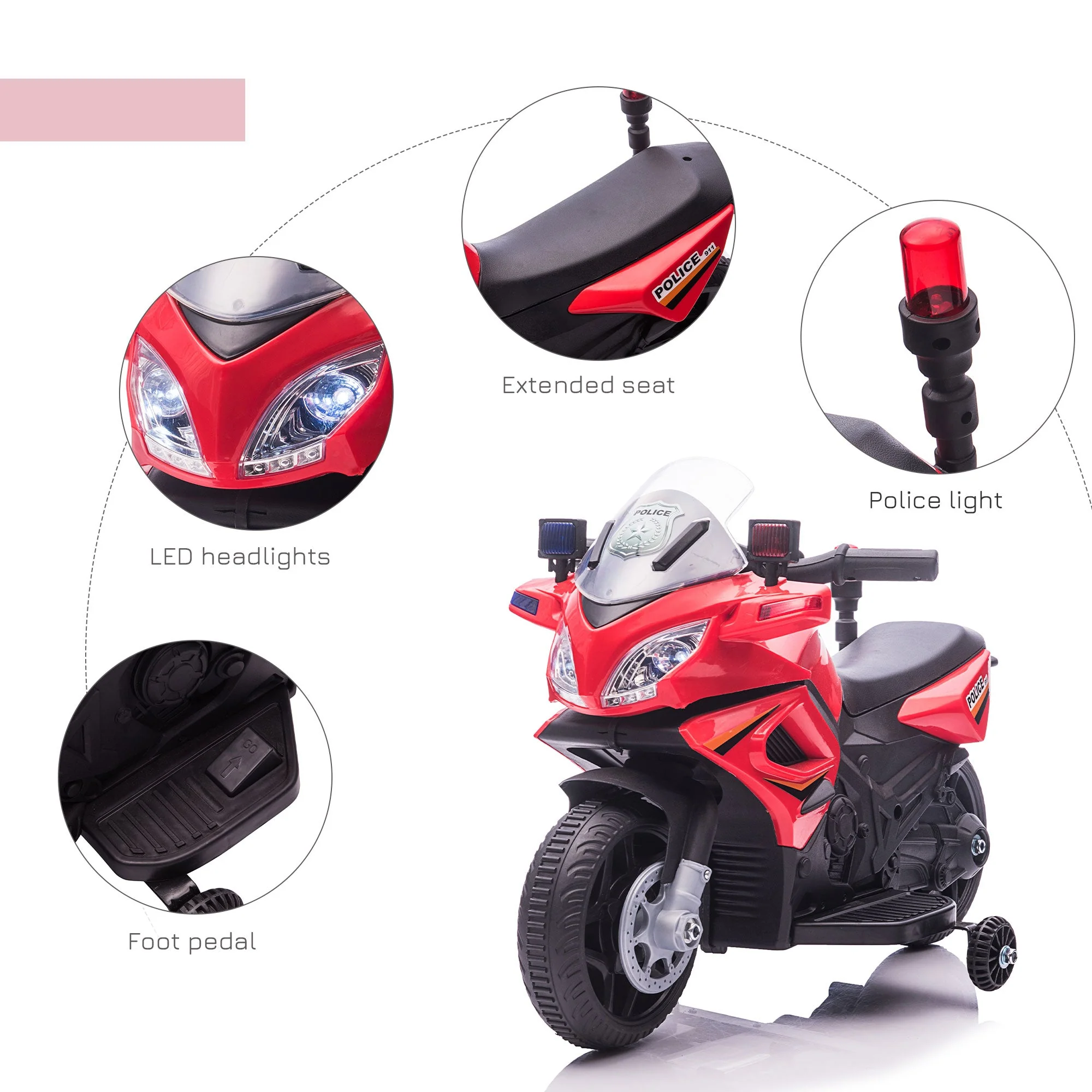 Kids 6V Electric Pedal Motorcycle Ride-On Toy Battery 18-48 months Red - Image 7