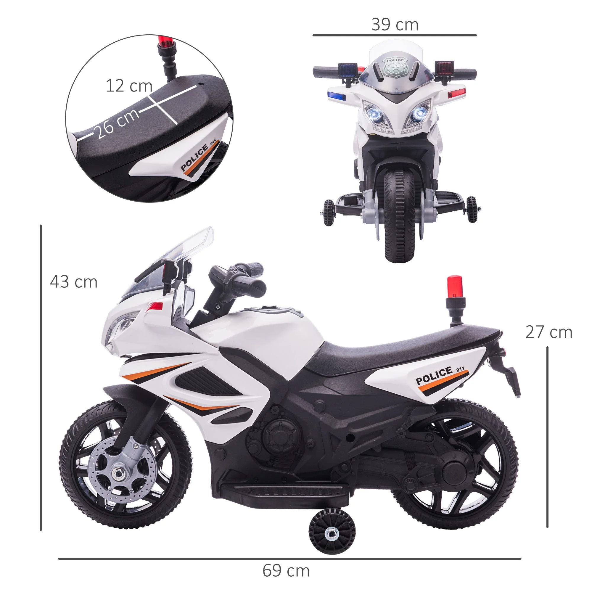 Kids 6V Electric Pedal Motorcycle Ride-On Toy Battery 18-48 months White - Image 3