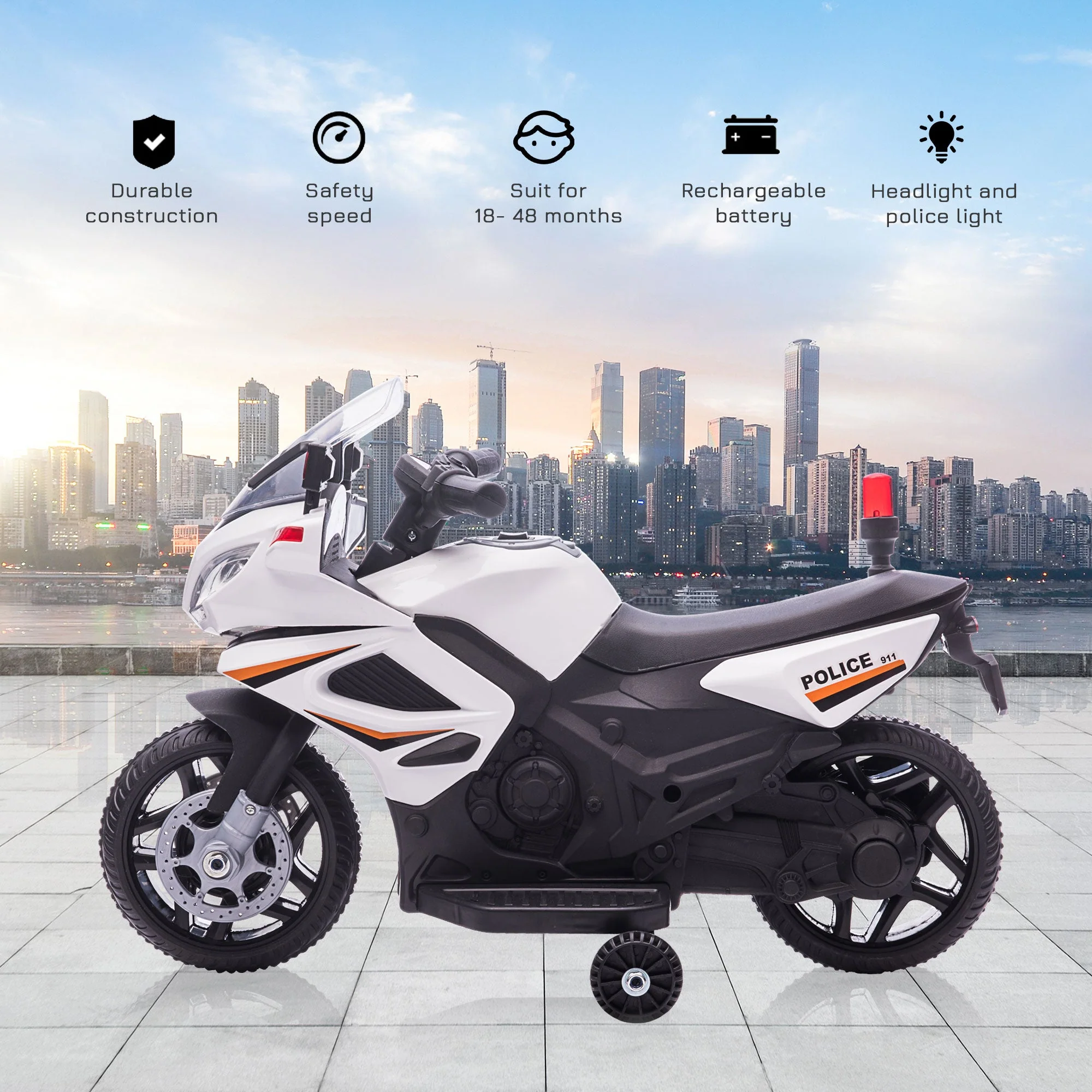 Kids 6V Electric Pedal Motorcycle Ride-On Toy Battery 18-48 months White - Image 4