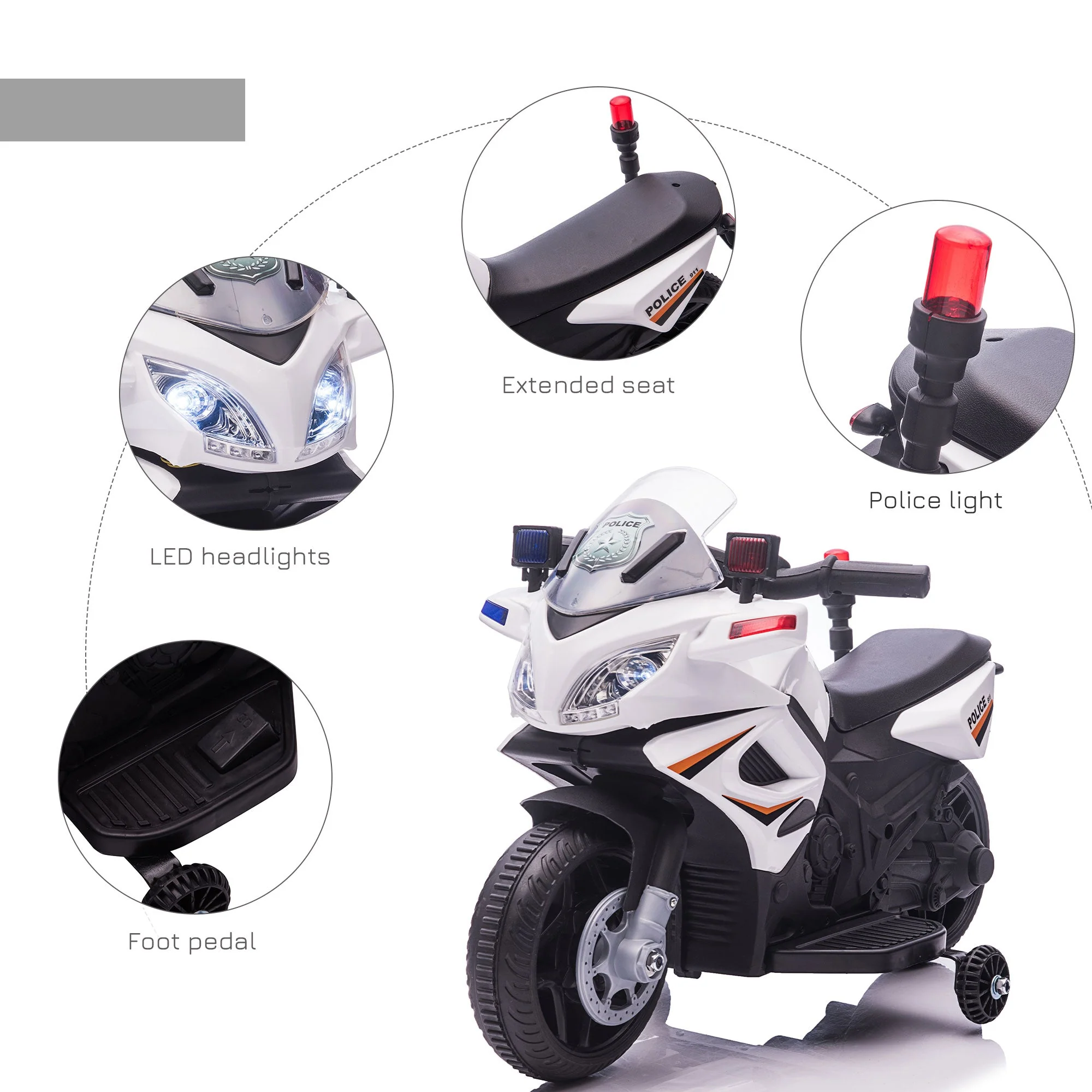 Kids 6V Electric Pedal Motorcycle Ride-On Toy Battery 18-48 months White - Image 7
