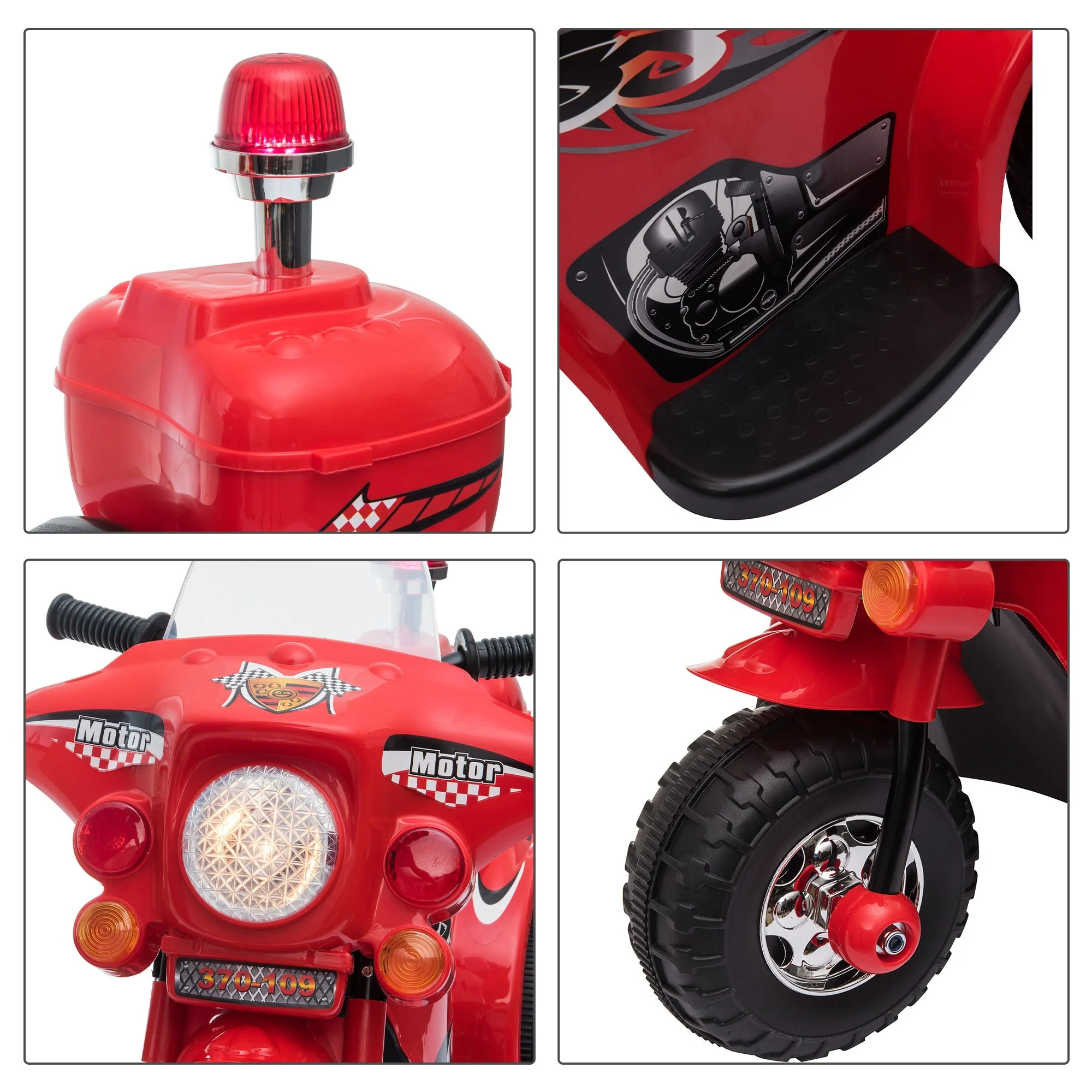 Kids 6V Electric Ride On Motorcycle 3 Wheel Vehicle Lights Music Horn Storage Box Red - Image 3