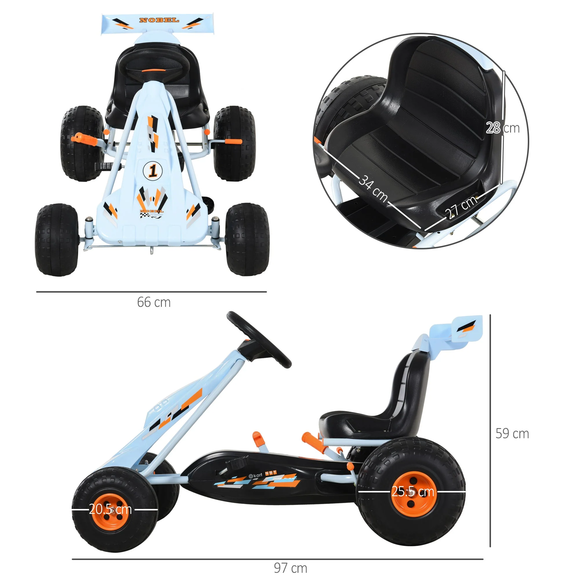Kids Adjustable Seat PP Pedal Go-Kart Blue/Orange - Image 3