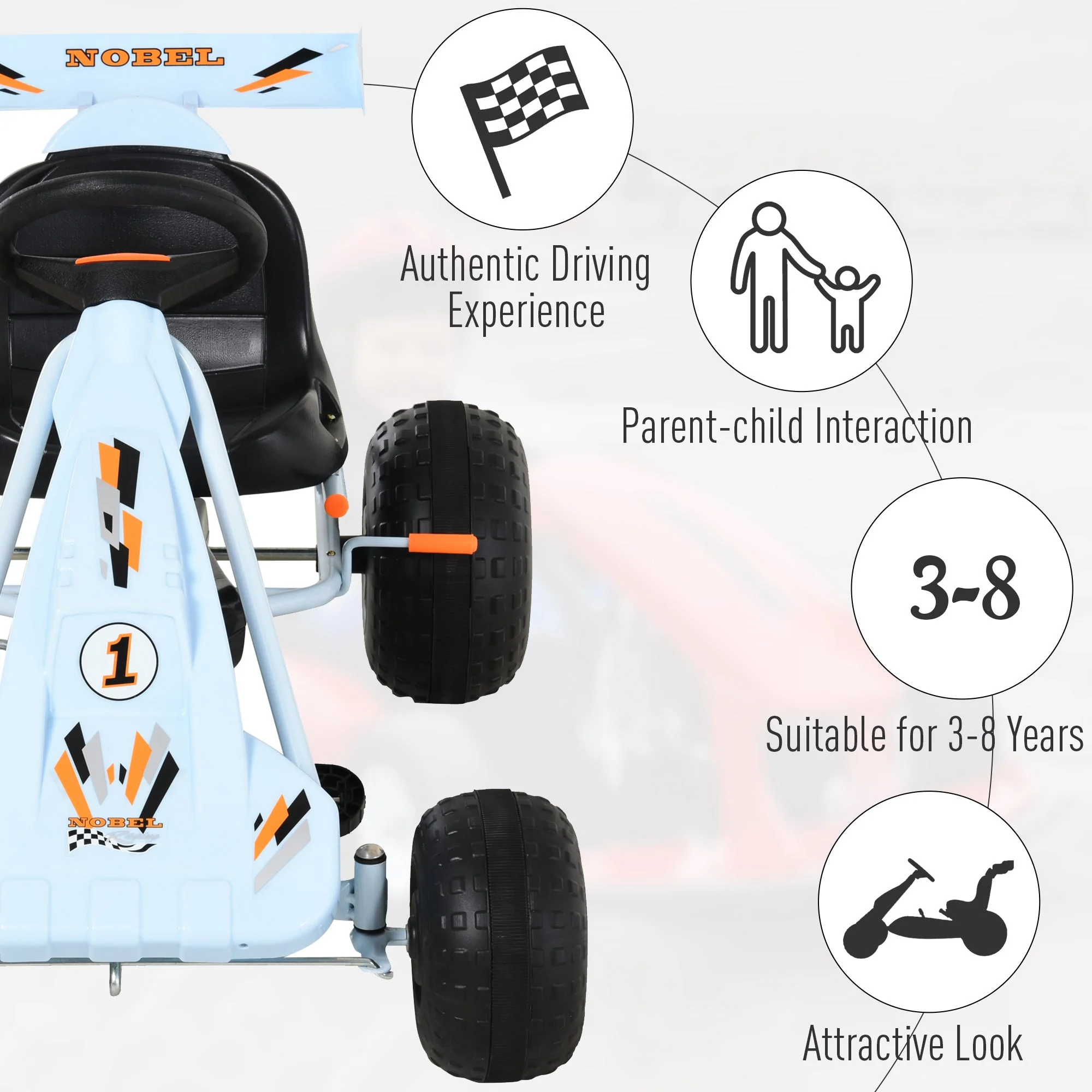 Kids Adjustable Seat PP Pedal Go-Kart Blue/Orange - Image 9