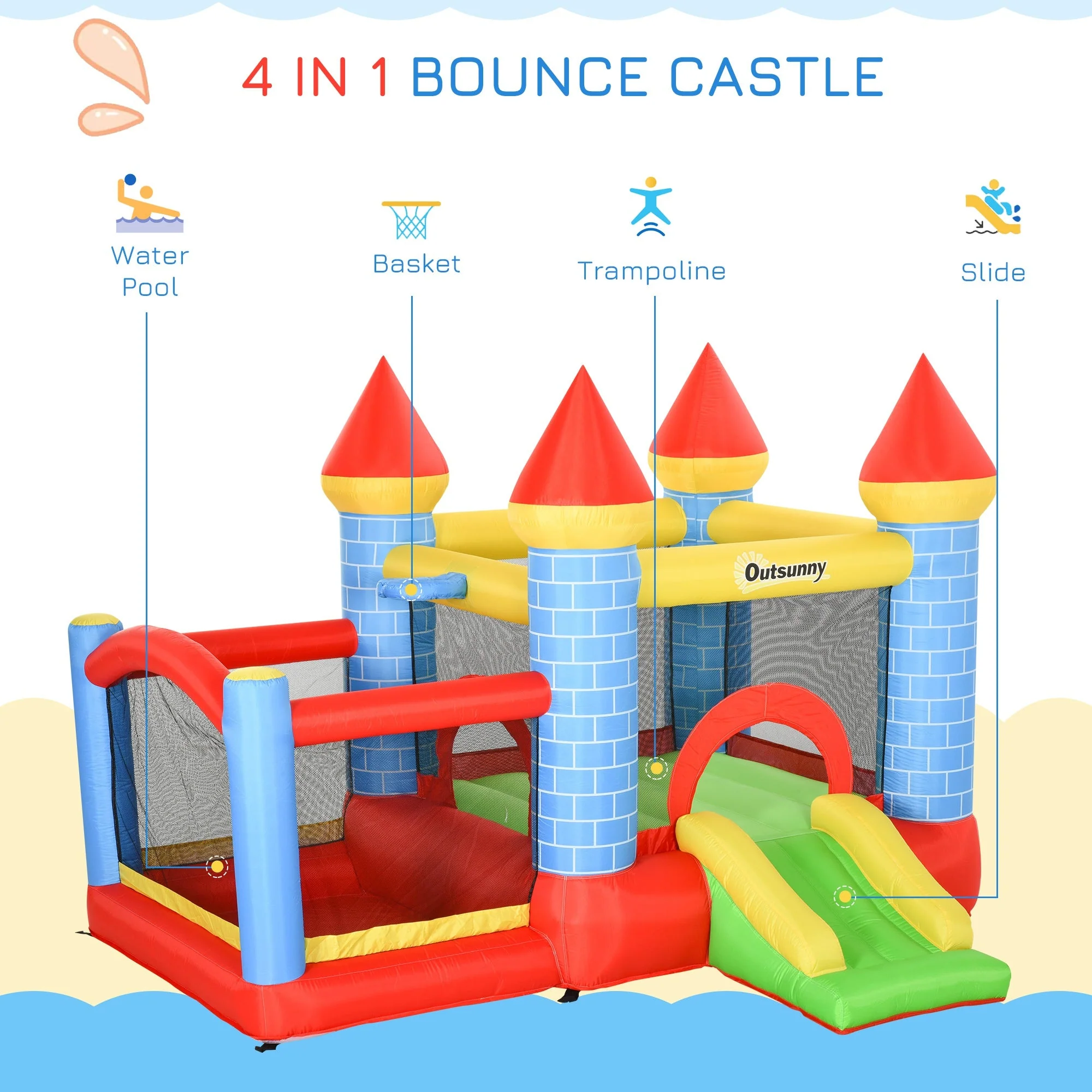 Kids Bounce Castle Inflatable Trampoline Slide Pool Basket for Kids Age 3-10 - Image 4