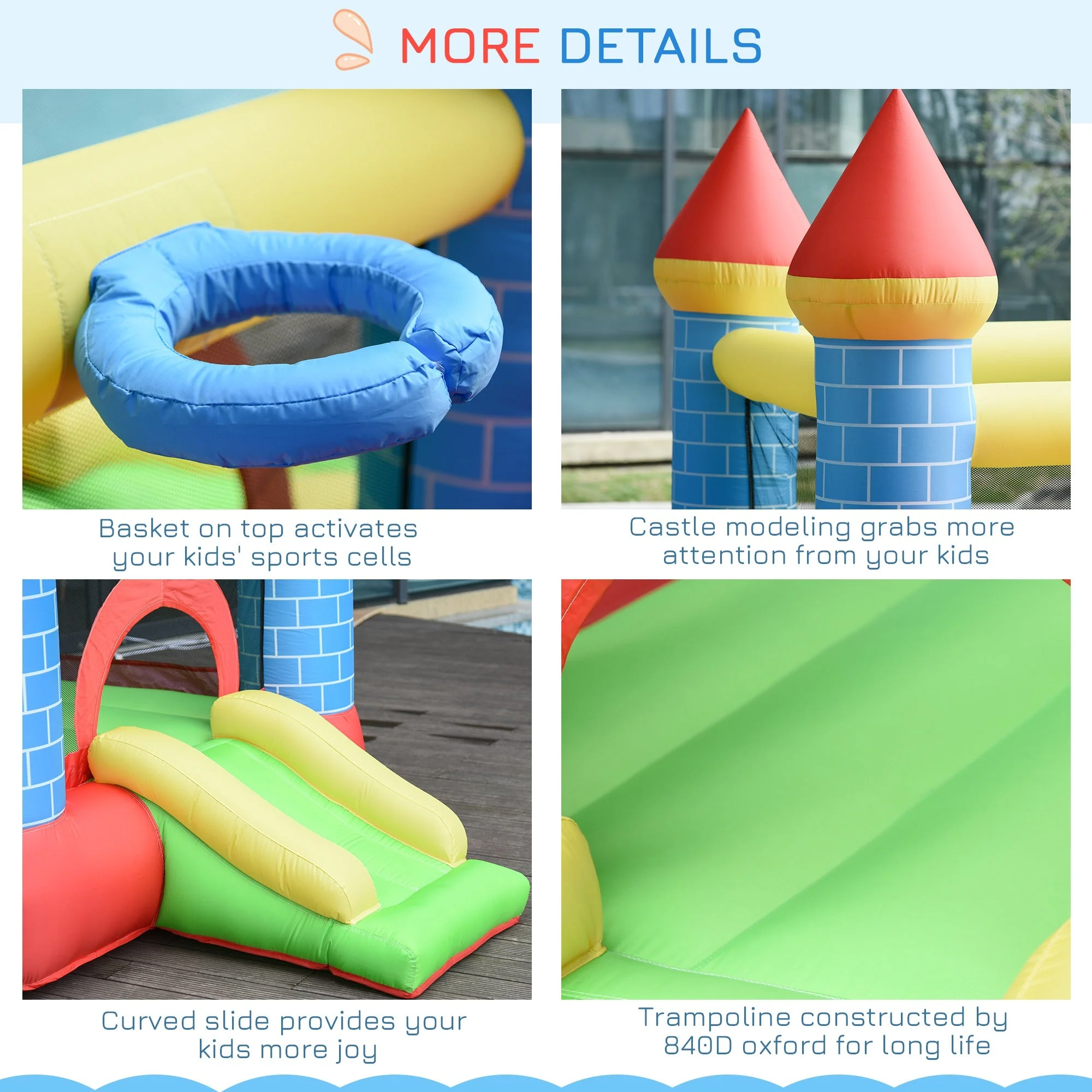 Kids Bounce Castle Inflatable Trampoline Slide Pool Basket for Kids Age 3-10 - Image 8