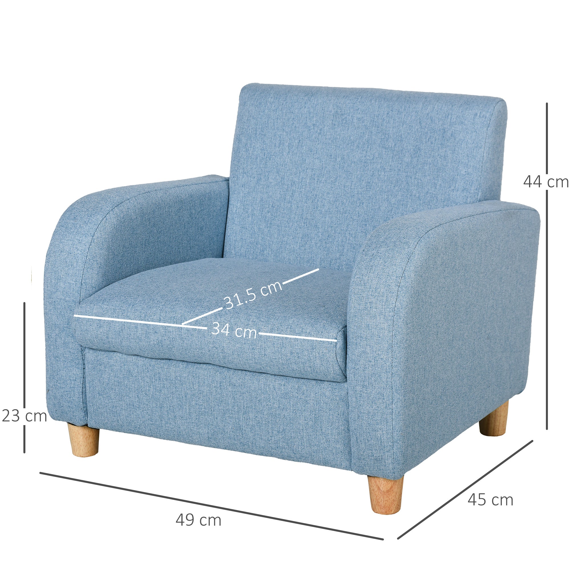 Kids Children Armchair Mini Sofa Wood Frame Anti-Slip Legs High Back Bedroom Playroom Furniture Blue - Image 3