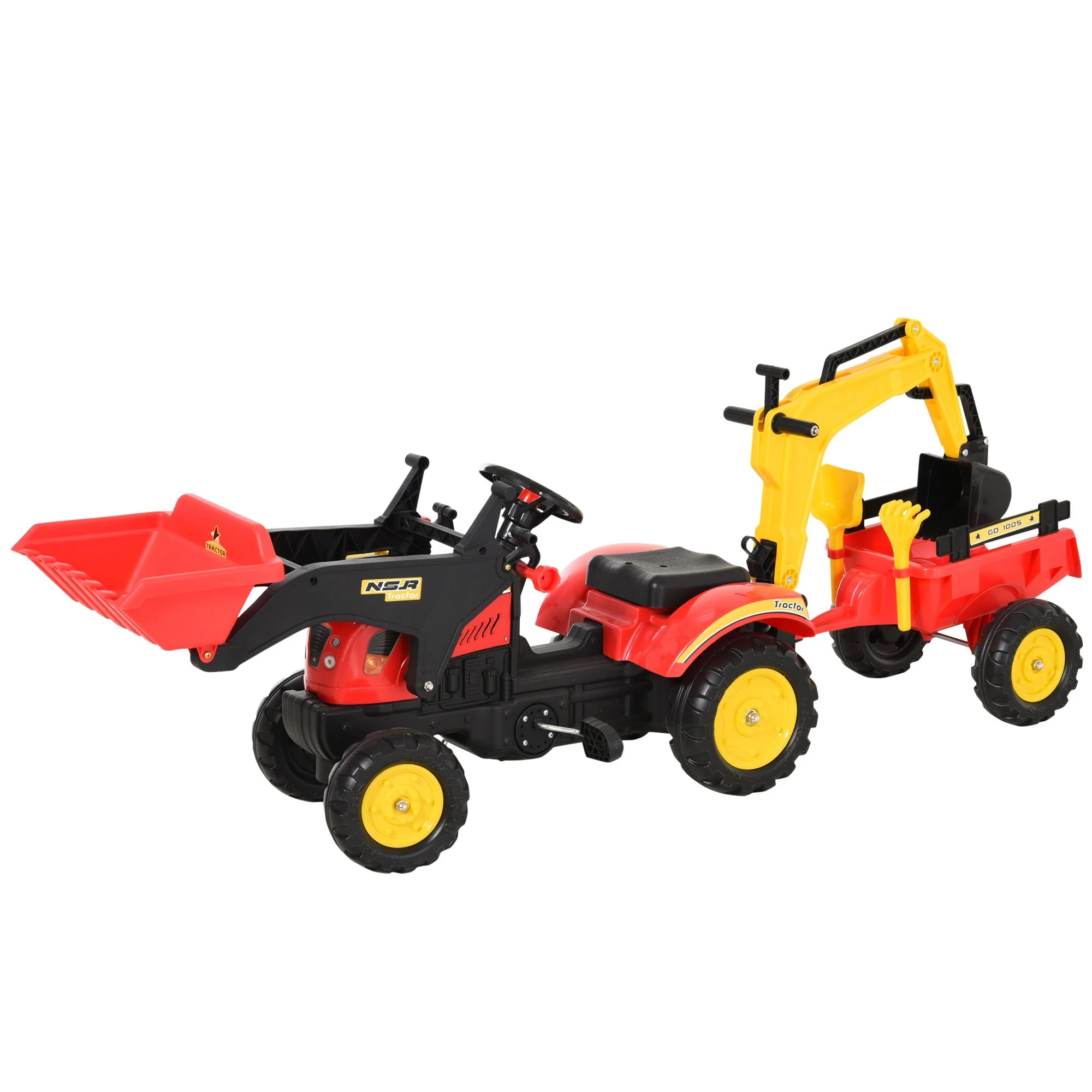 Kids Children Pedal Go Kart Ride On Toy Car Excavator Tractor w/ Moving Bucket Steering Wheel Removable Digger For 3 - 6 Years - Image 2