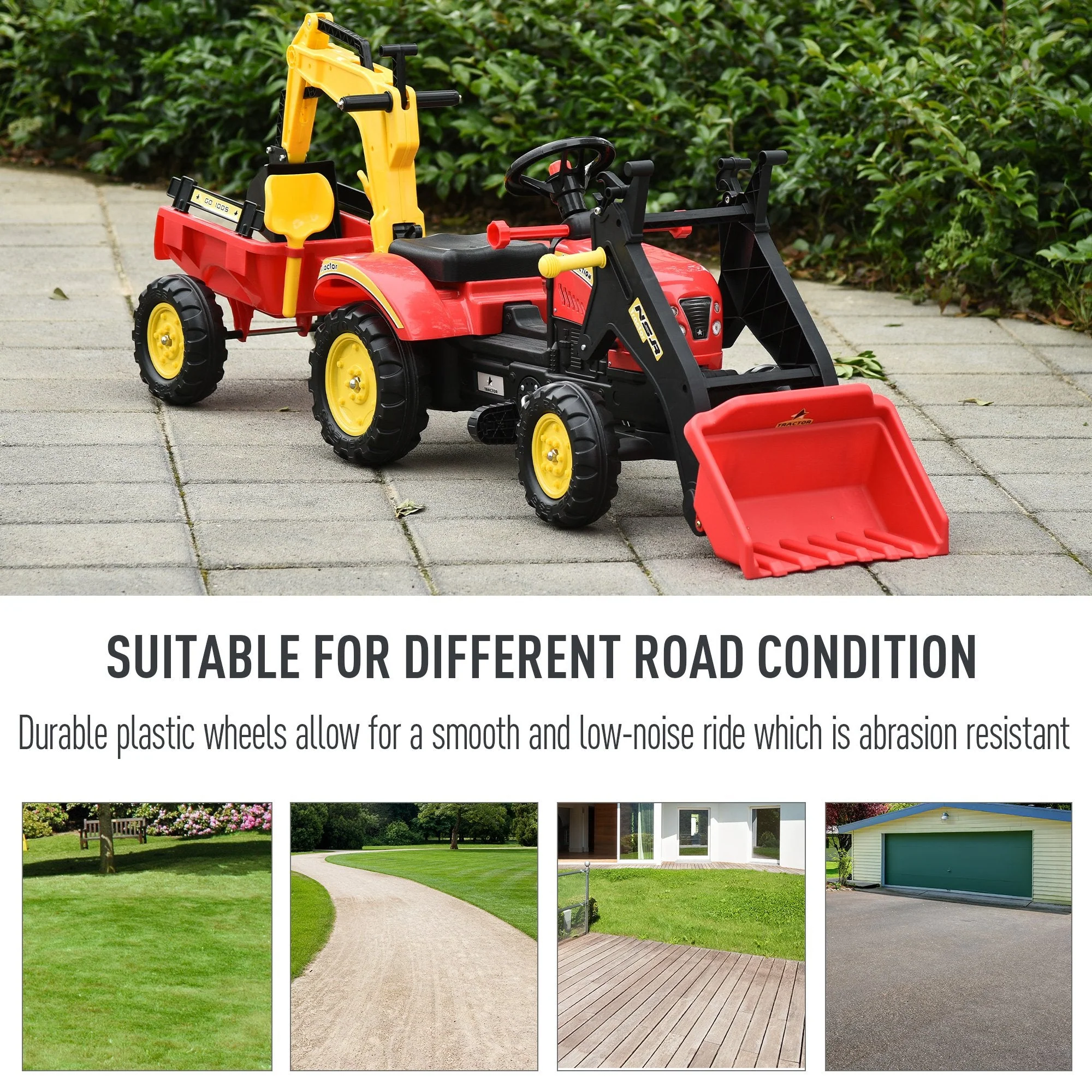 Kids Children Pedal Go Kart Ride On Toy Car Excavator Tractor w/ Moving Bucket Steering Wheel Removable Digger For 3 - 6 Years - Image 6