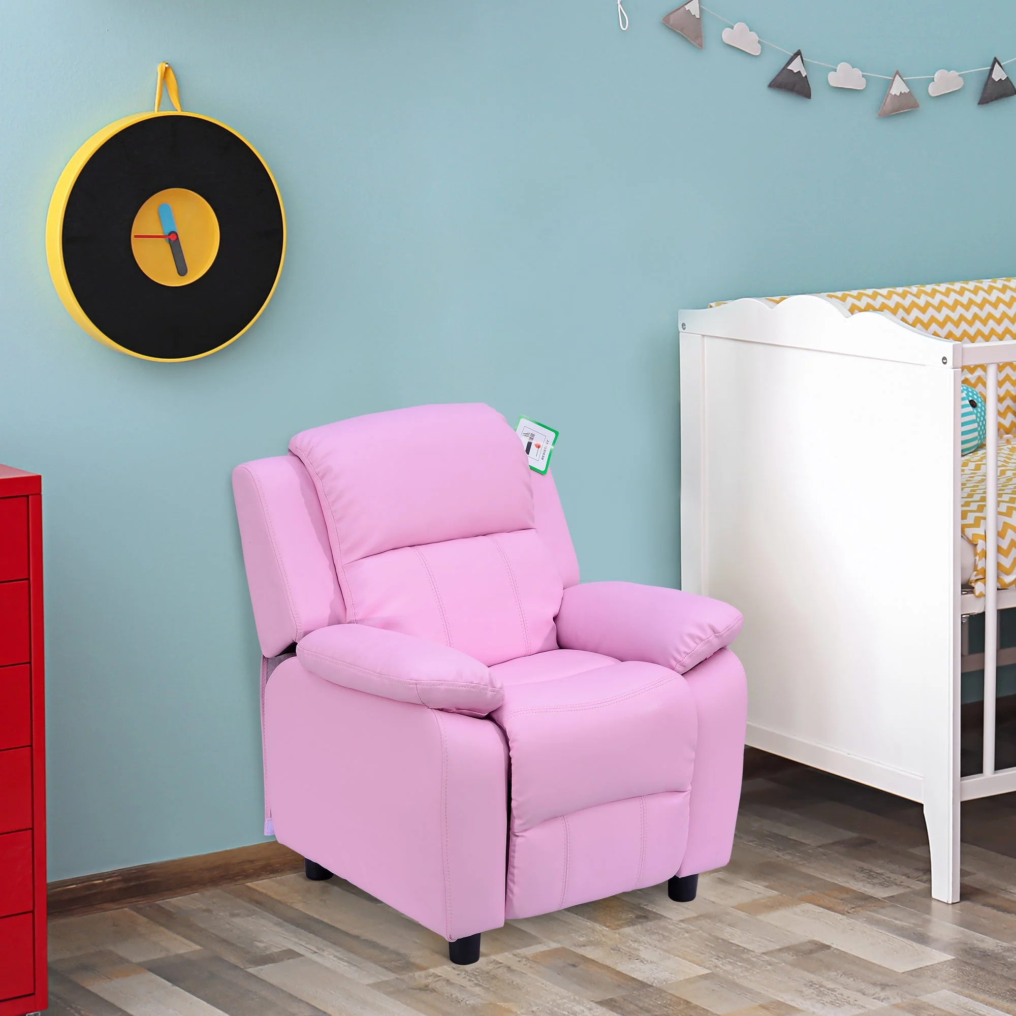 Kids Children Recliner Lounger Armchair Games Chair Sofa Seat PU Leather Look w/ Storage Space on Arms Pink - Image 2