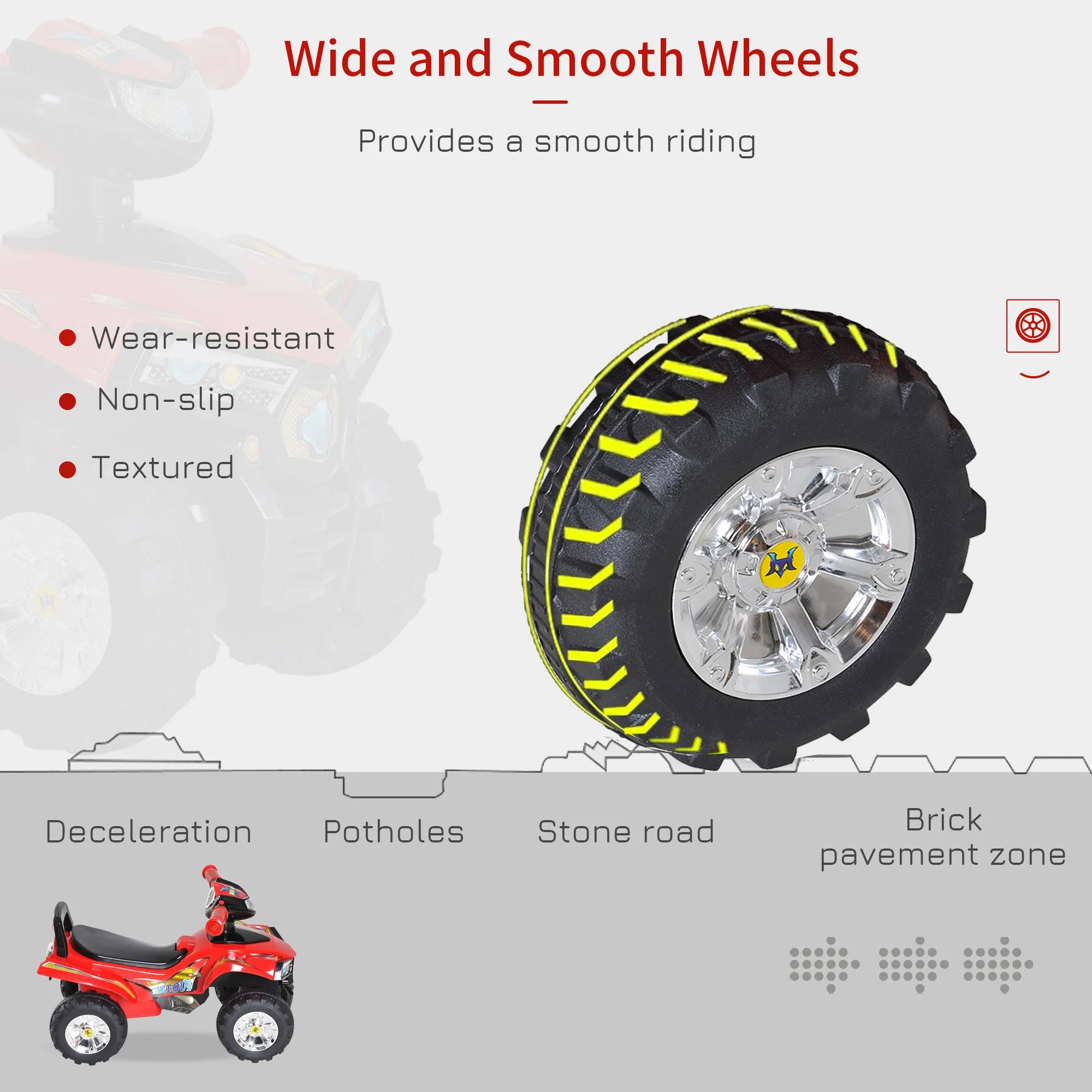 Kids Children Ride-on Toy Off Road Style Quad Bike Racing Car NO POWER 4 Wheels Horn Music Red - Image 4