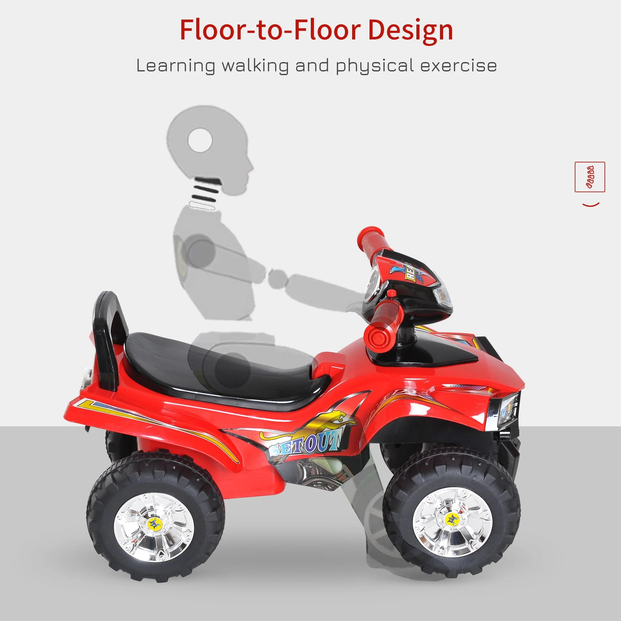 Kids Children Ride-on Toy Off Road Style Quad Bike Racing Car NO POWER 4 Wheels Horn Music Red - Image 5