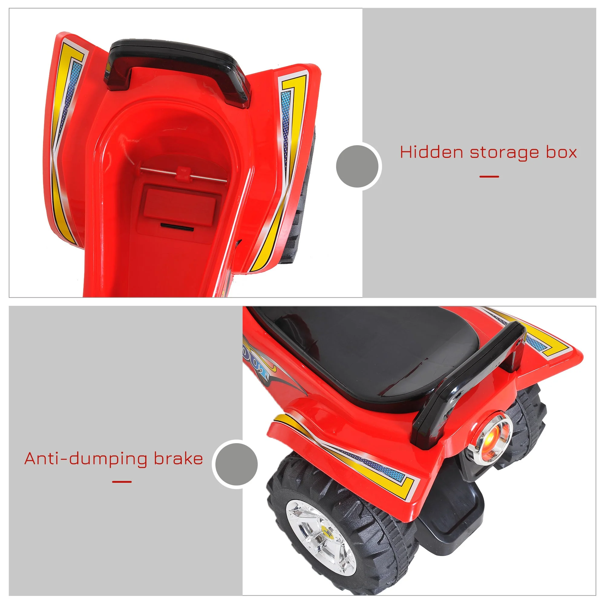 Kids Children Ride-on Toy Off Road Style Quad Bike Racing Car NO POWER 4 Wheels Horn Music Red - Image 6