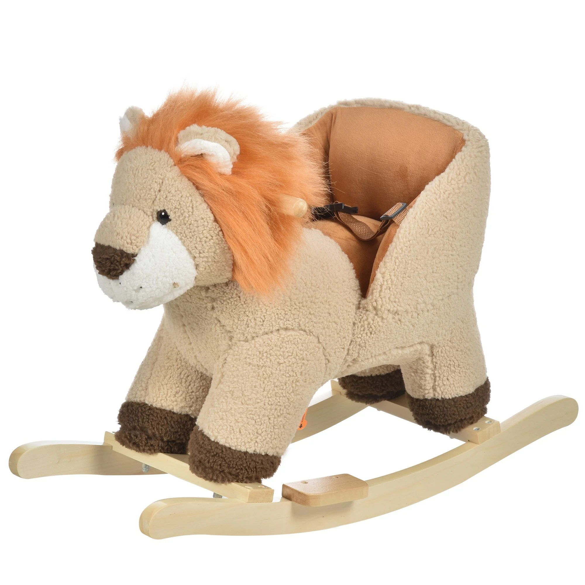 Kids Children Rocking Horse Plush Ride On Lion Seat w/ Sound Wood Base Seat Safety Belt Toddler Baby Toy Brown - Image 2