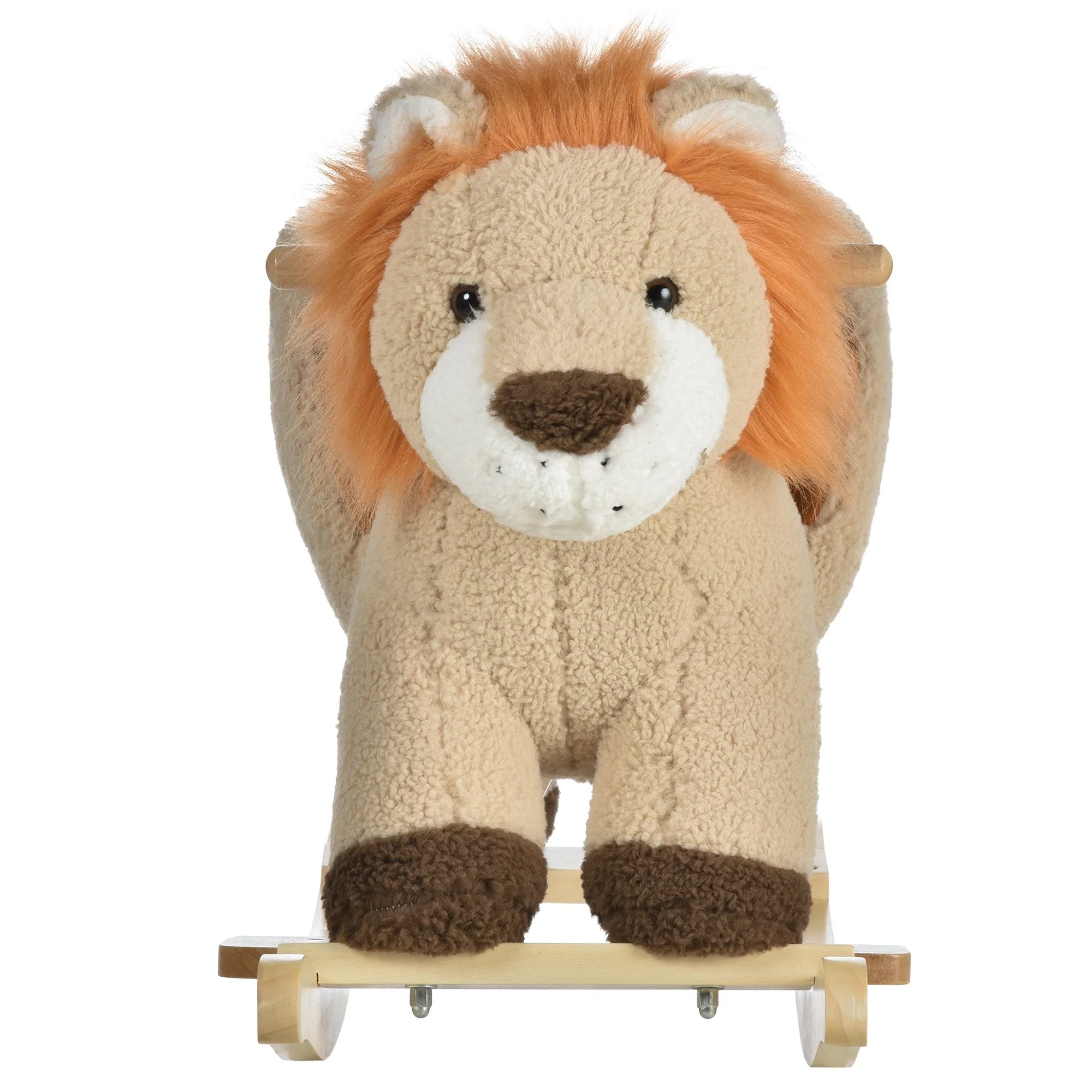 Kids Children Rocking Horse Plush Ride On Lion Seat w/ Sound Wood Base Seat Safety Belt Toddler Baby Toy Brown - Image 9