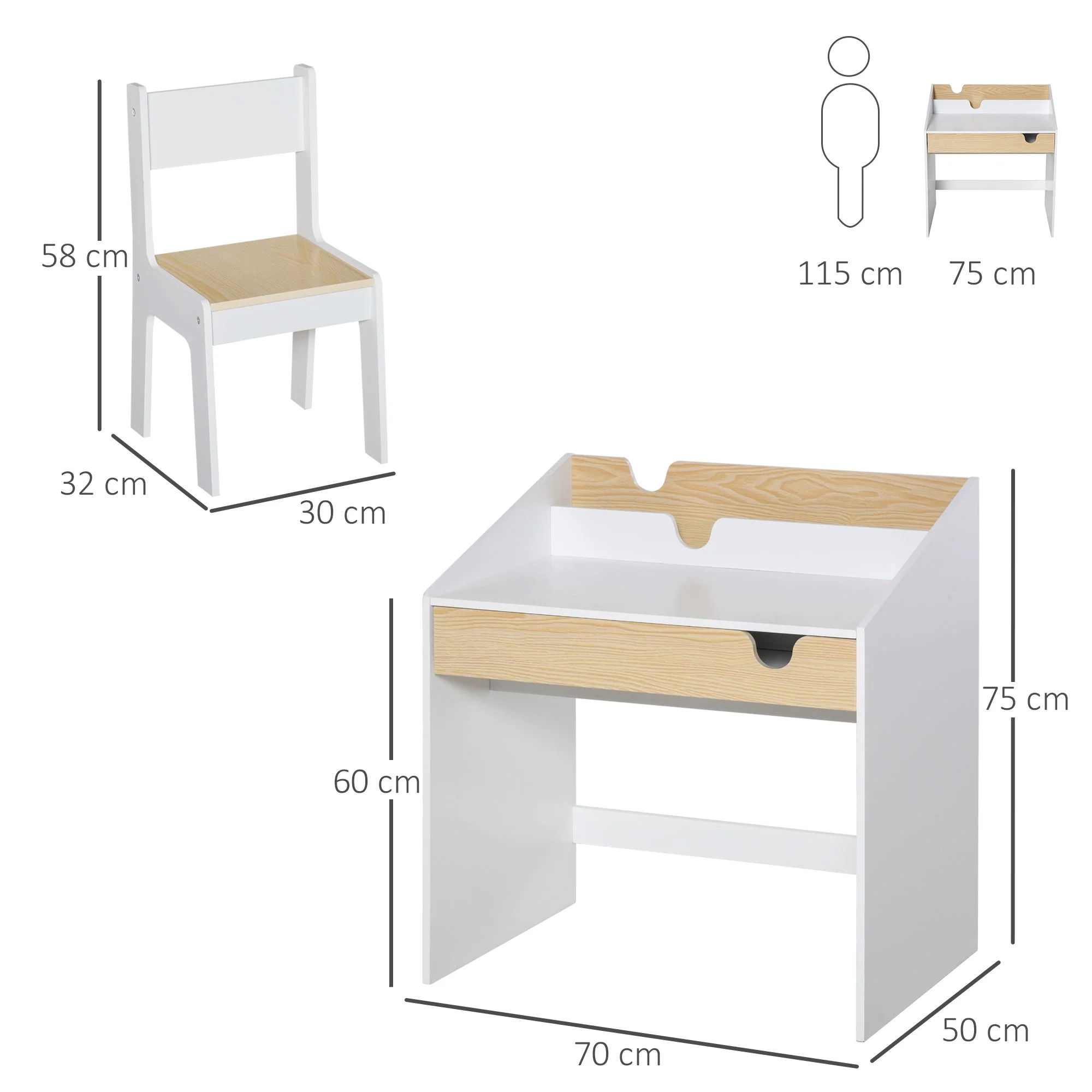 Kids Desk and Chair Set 2-Pieces Children Study Table with Storage Pull-Out Drawer Bookshelf for 3-6 Years Writing - Image 2