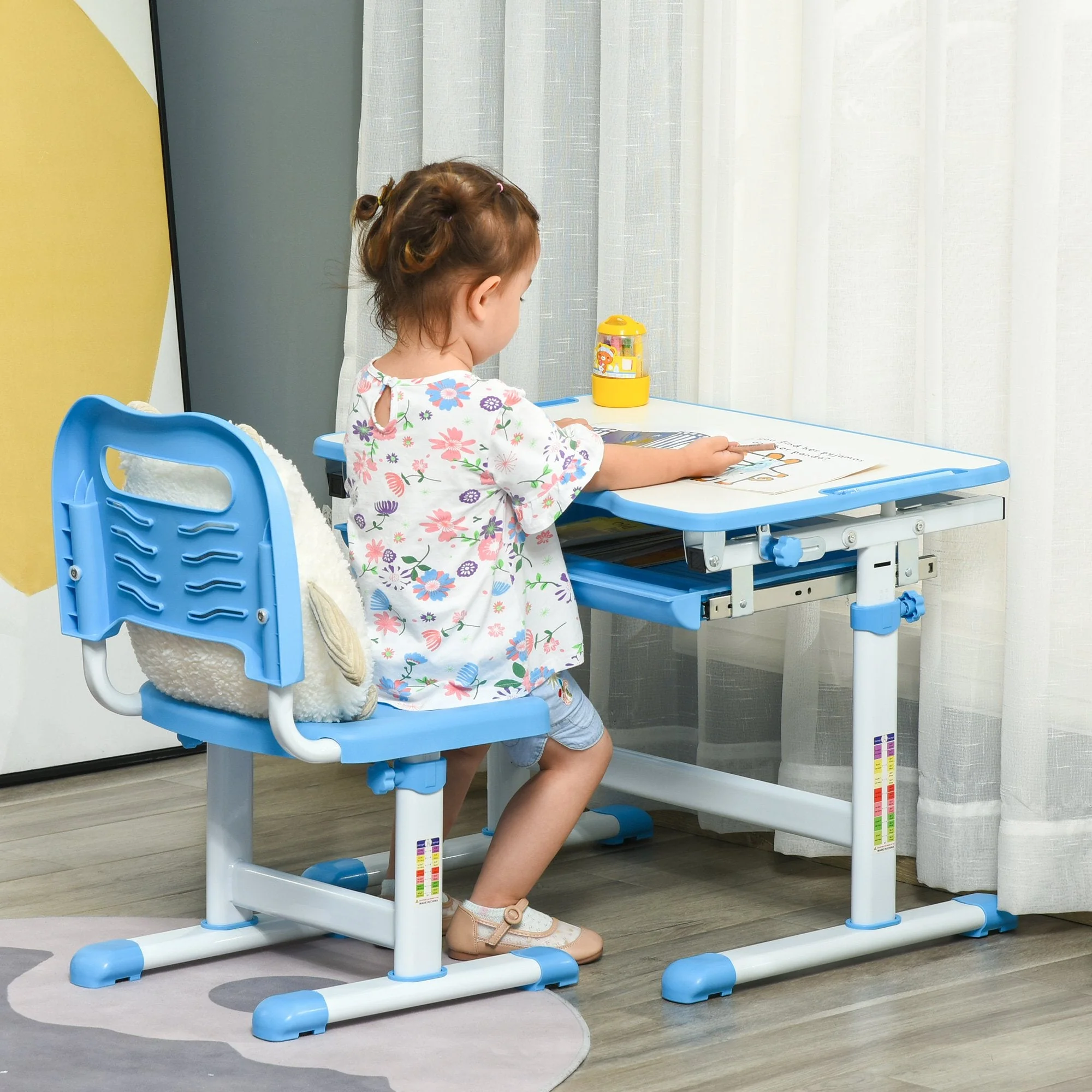 Kids Desk and Chair Set Height Adjustable Student Writing Desk Children School Study Table with Tiltable Desktop - Image 2