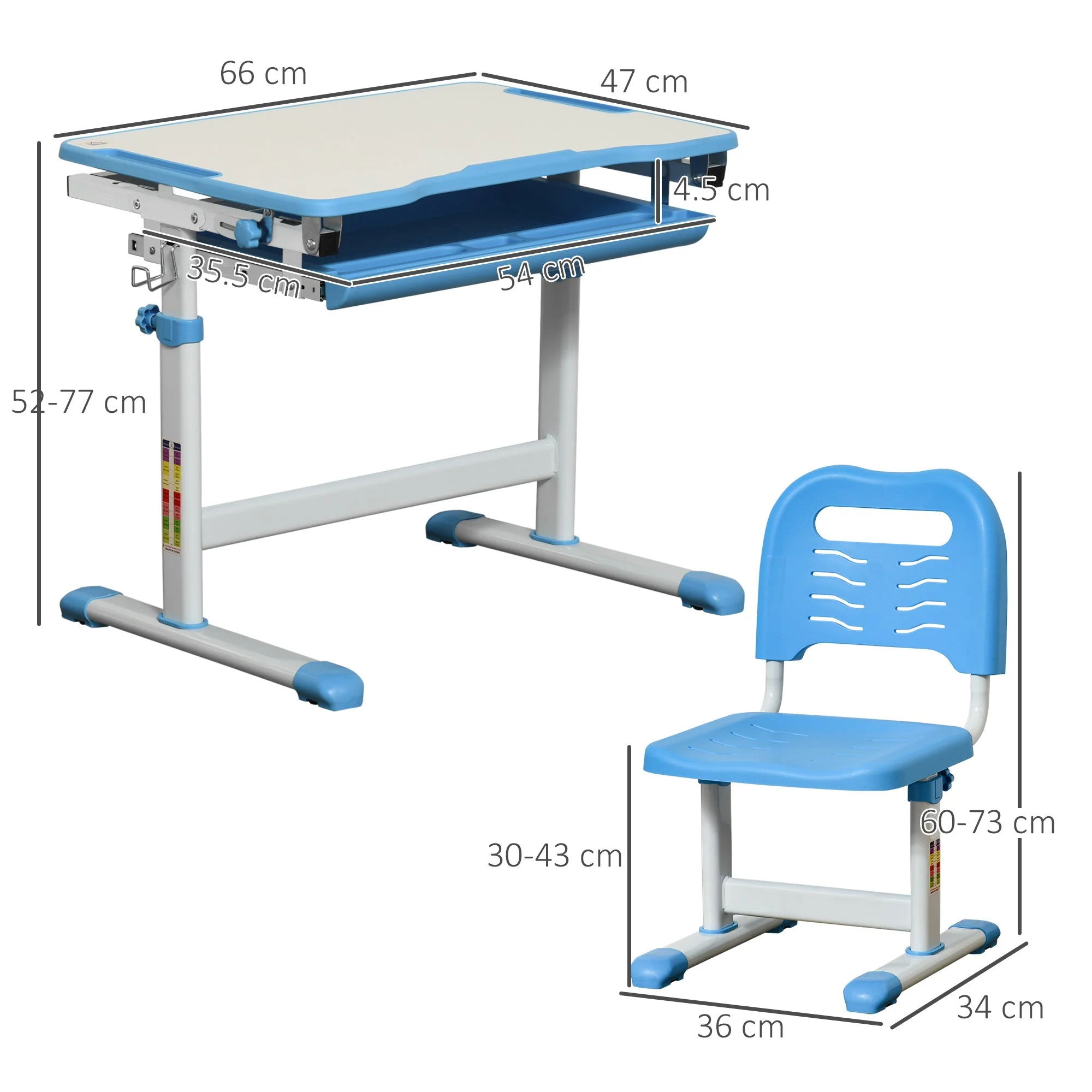 Kids Desk and Chair Set Height Adjustable Student Writing Desk Children School Study Table with Tiltable Desktop - Image 3