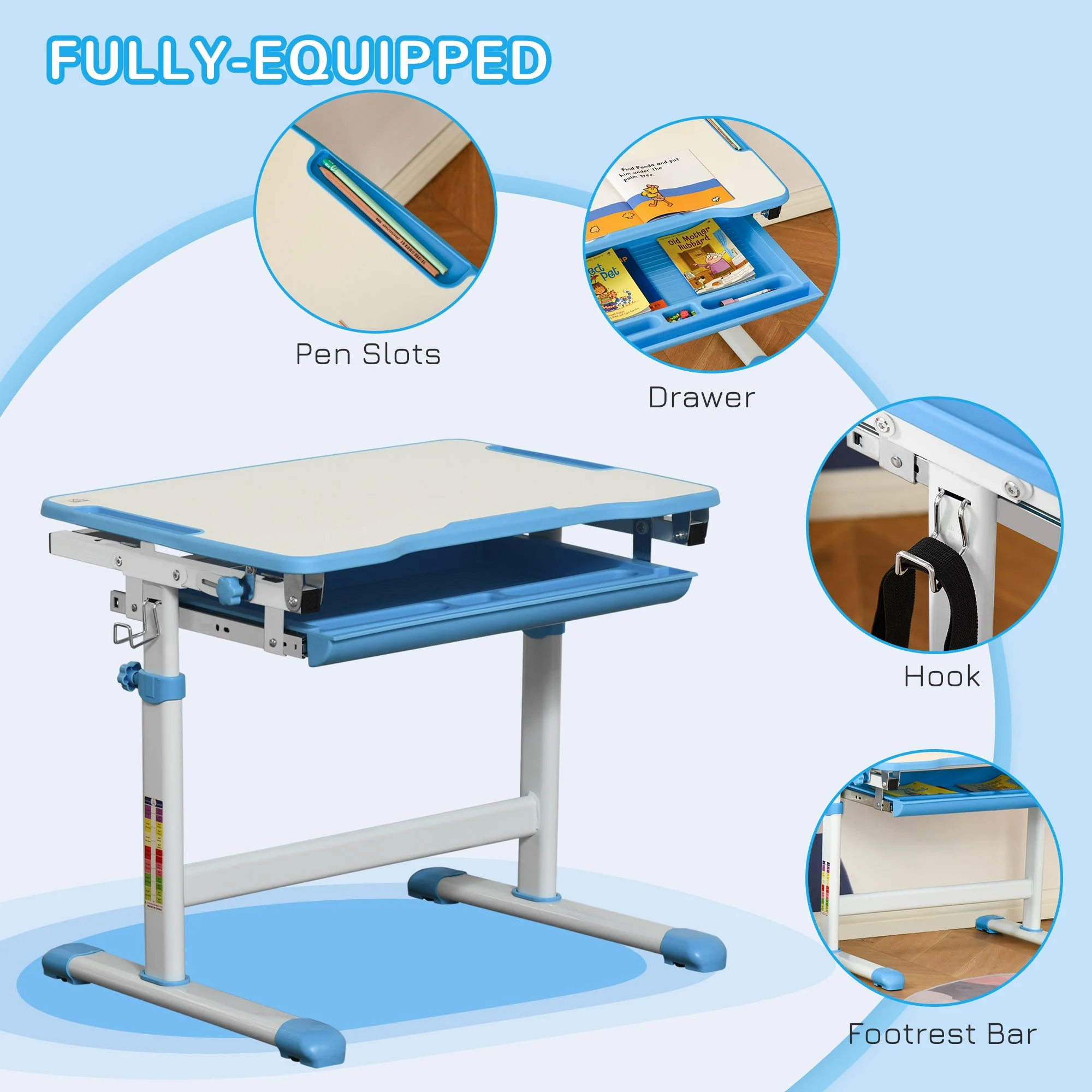 Kids Desk and Chair Set Height Adjustable Student Writing Desk Children School Study Table with Tiltable Desktop - Image 5