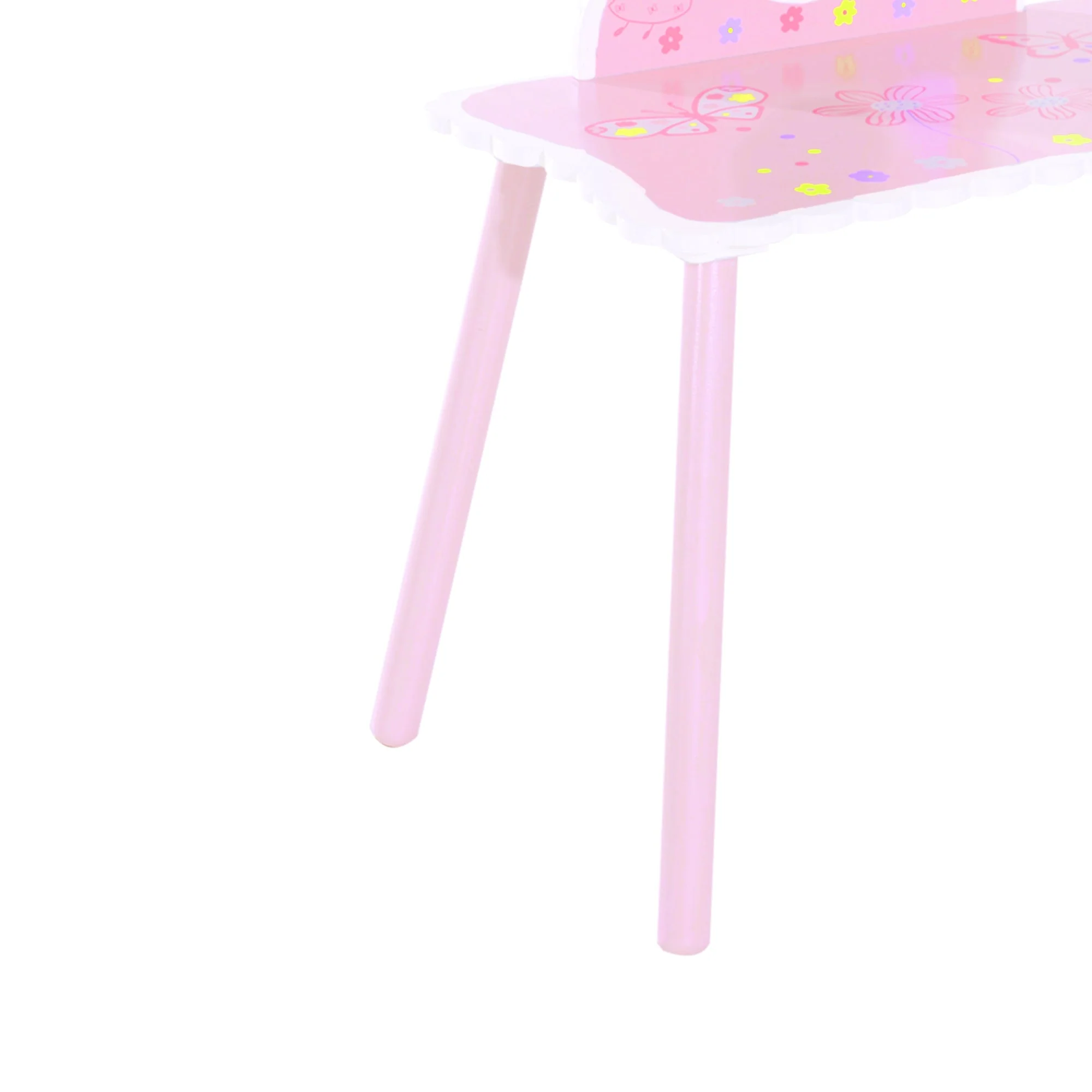 Kids Dressing Table Girls Pink Wooden Kids Dressing Table & Stool Make Up Desk Chair Toys Fairy Dresser Play Set w/Mirror - Image 7