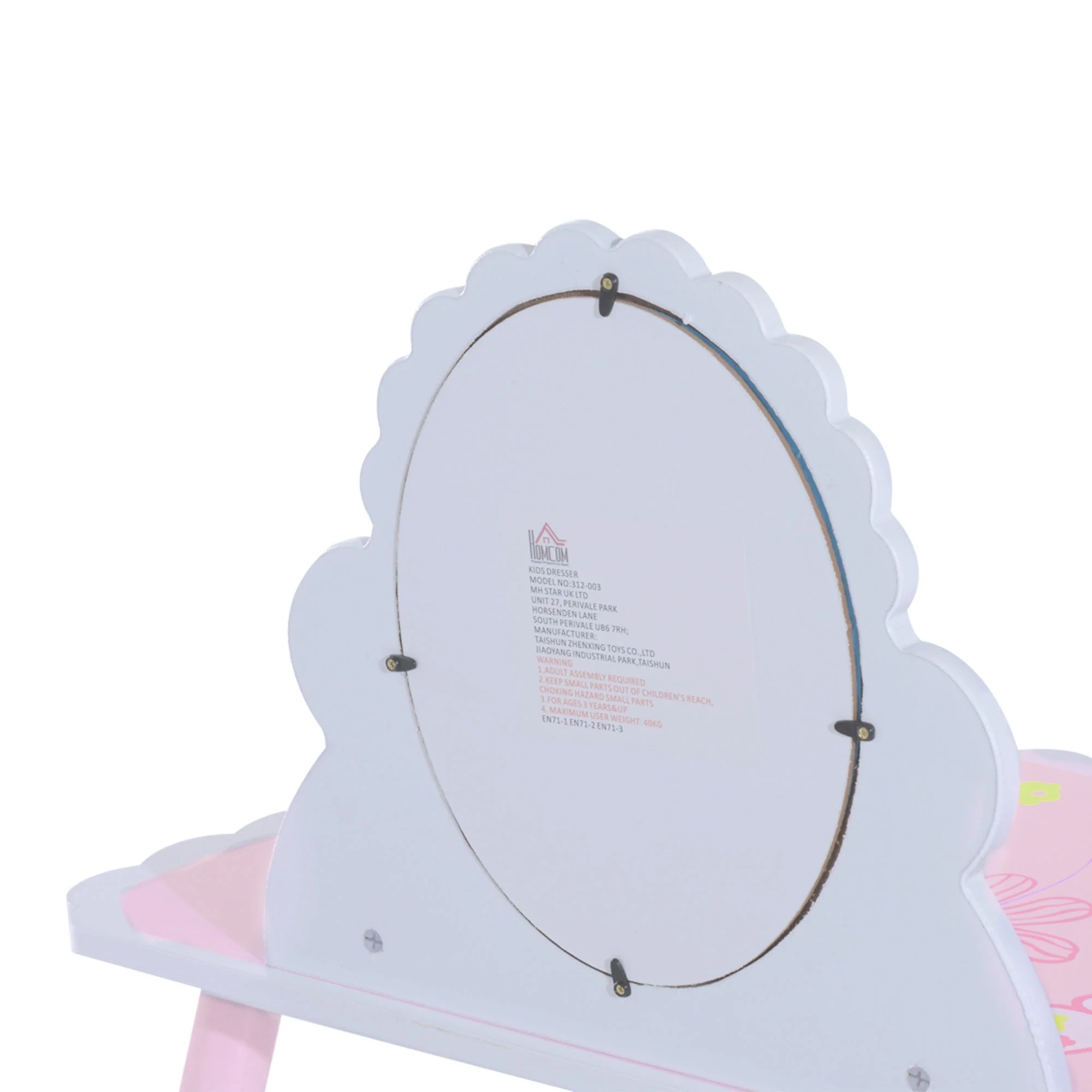 Kids Dressing Table Girls Pink Wooden Kids Dressing Table & Stool Make Up Desk Chair Toys Fairy Dresser Play Set w/Mirror - Image 8