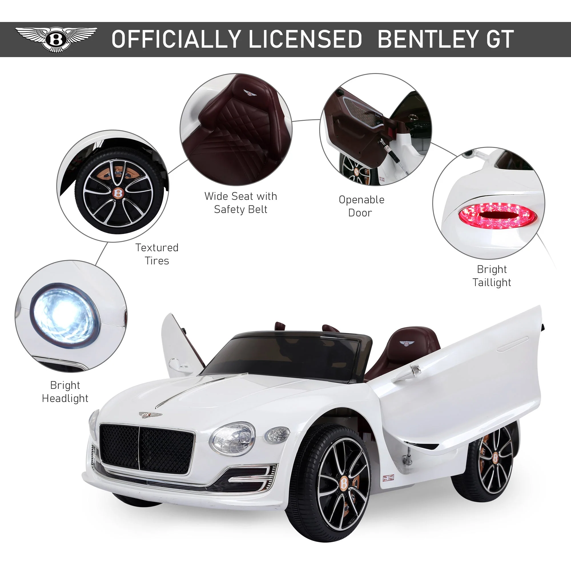 Kids Electric Car Kids Ride on Toys W/ LED Lights-White - Image 4