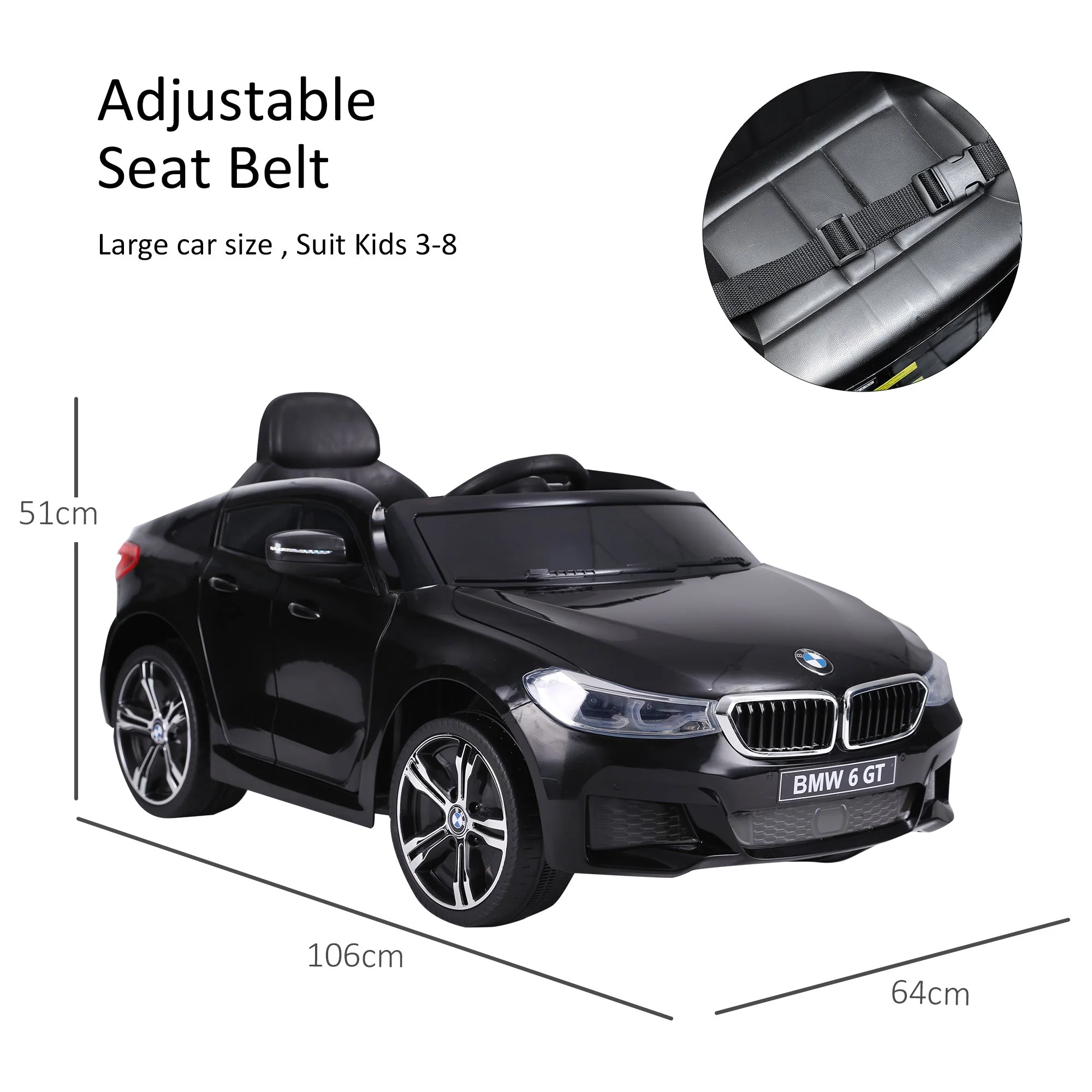 Kids Electric Ride On Car 6V Licensed BMW 6GT W/ Remote-Black - Image 3