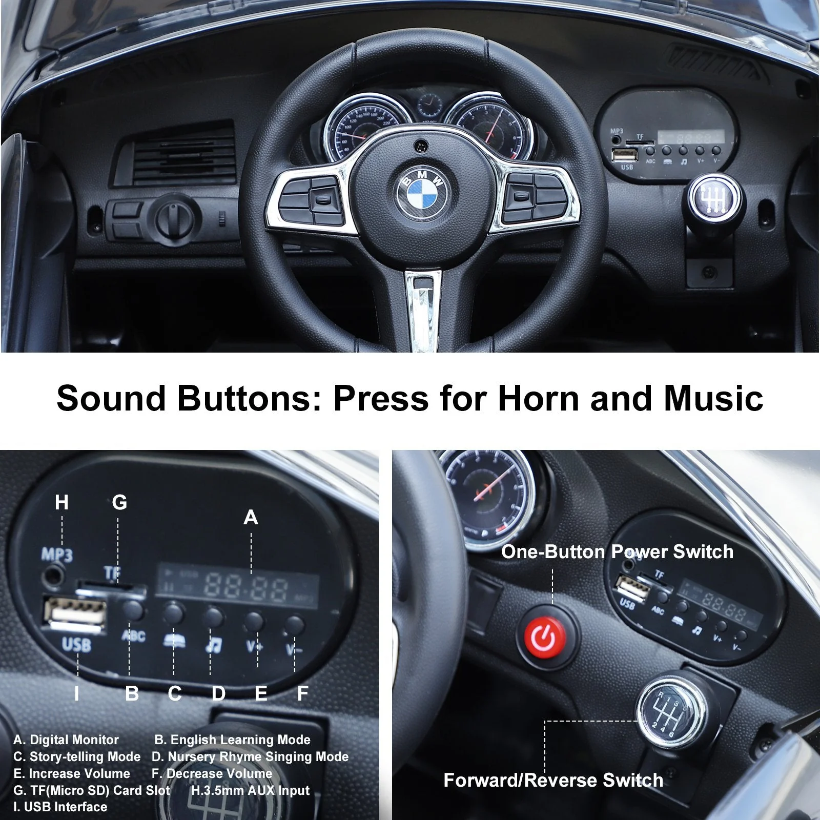 Kids Electric Ride On Car 6V Licensed BMW 6GT W/ Remote-Black - Image 4