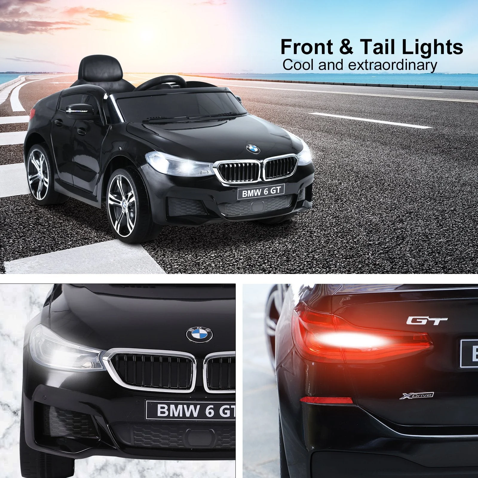 Kids Electric Ride On Car 6V Licensed BMW 6GT W/ Remote-Black - Image 6